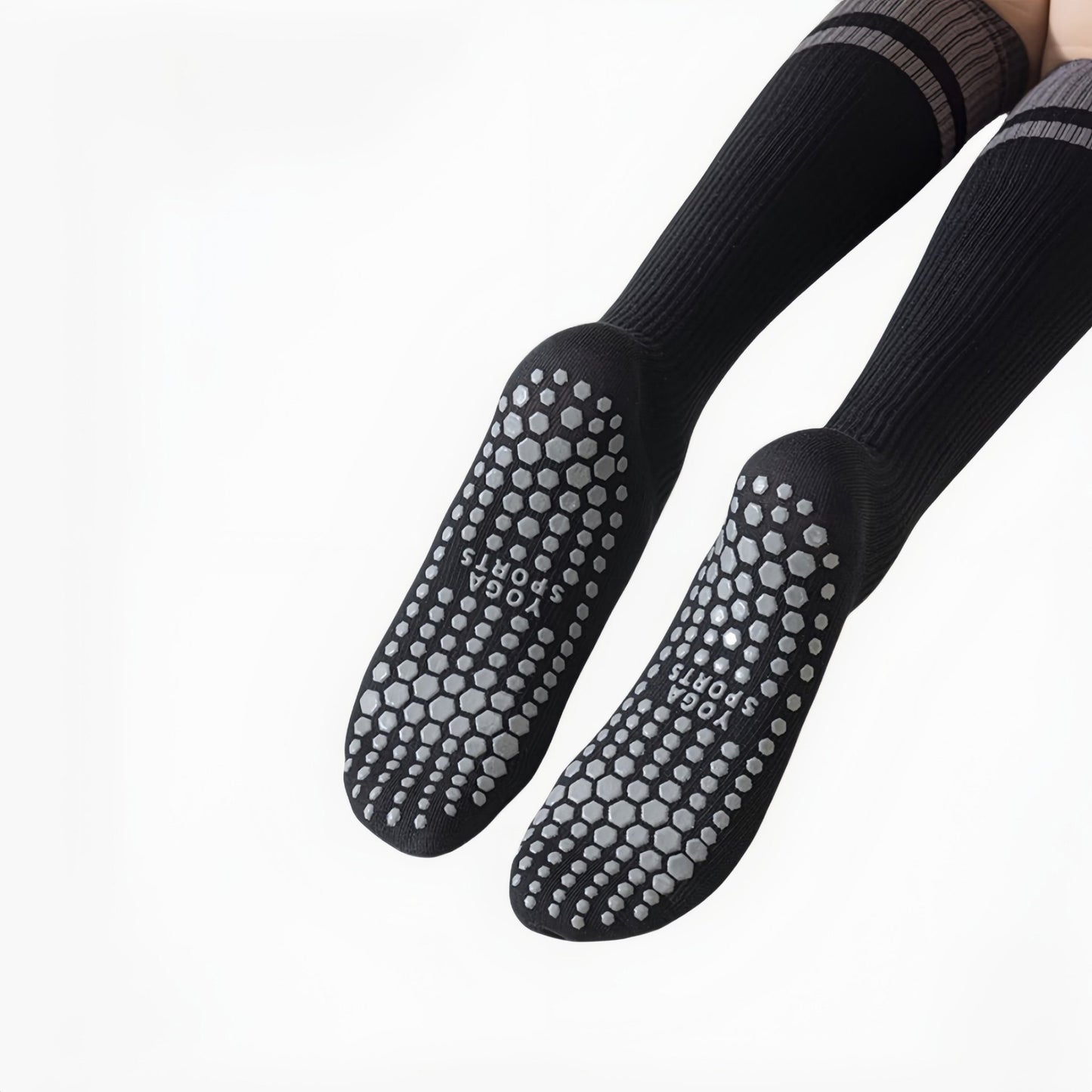 Anna-Kaci Women's 2-Pack Knee High Grip Socks with Ribbed Texture and Anti-Slip Soles for Studio Workouts