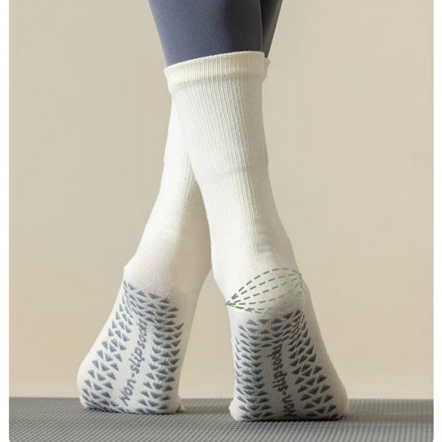 Anna-Kaci Women's 2-Pack Grip Toe Socks with Non-Slip Soles and Ribbed Knit in Neutral Tones for Yoga and Studio Classes
