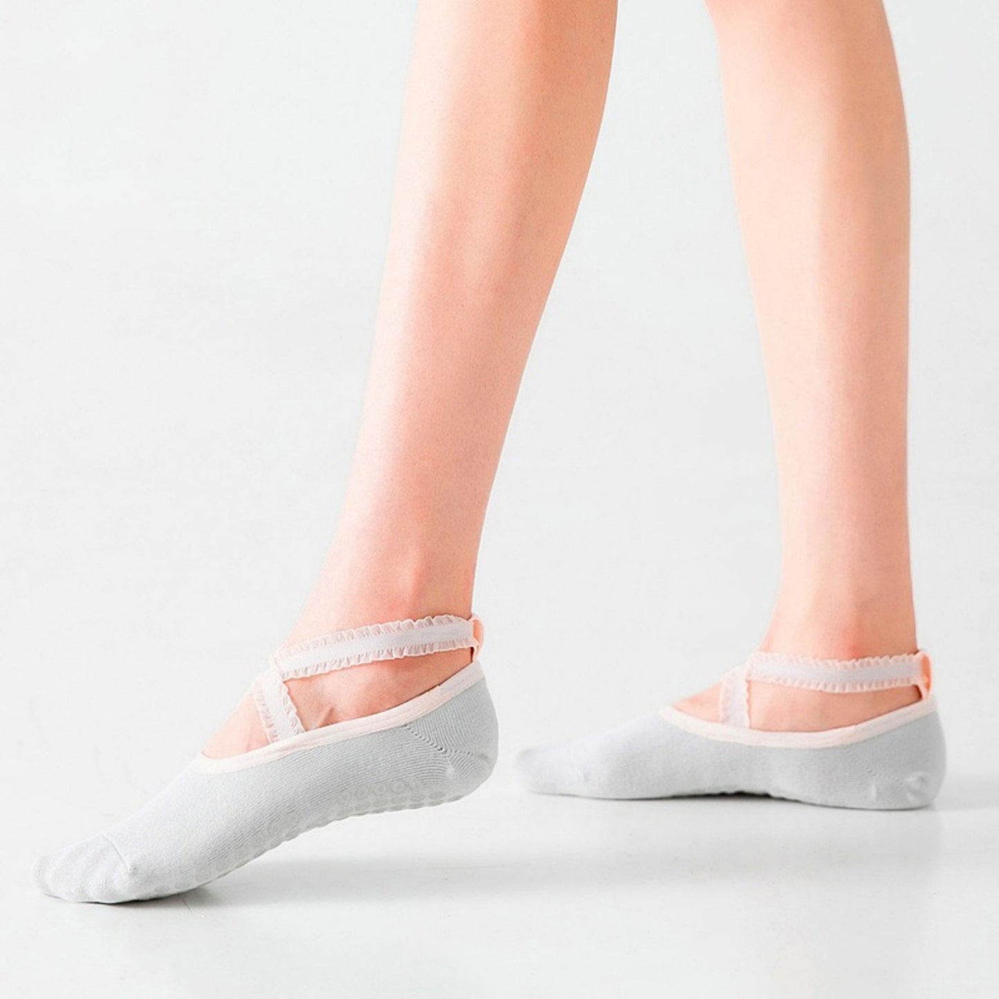 Anna-Kaci Women's 2-Pack Ballet Style Grip Socks with Crisscross Elastic Straps and Non-Slip Soles for Yoga or Pilates