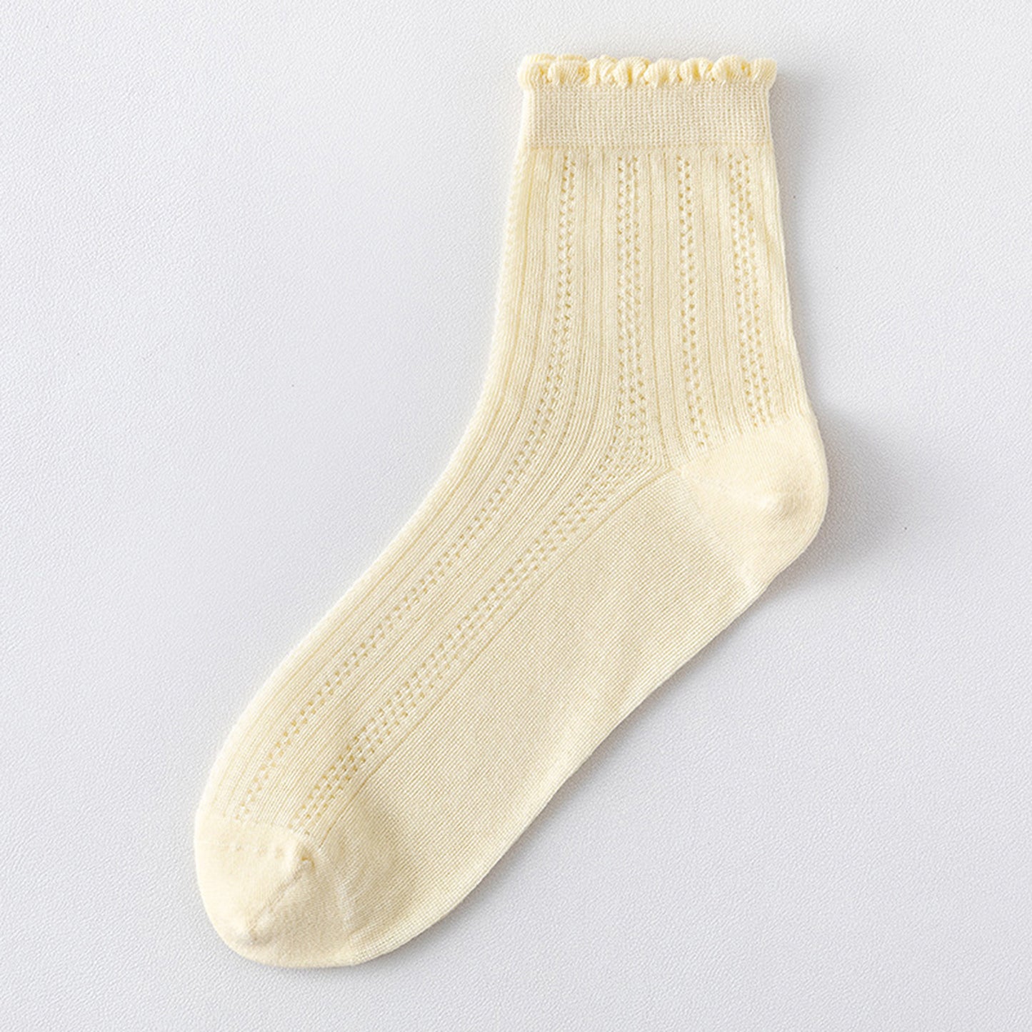 Anna-Kaci 3 Pairs Women's Ruffle Trim Crew Socks Soft Cotton Knit Lightweight Ribbed Texture with Scalloped Edge for Everyday Wear