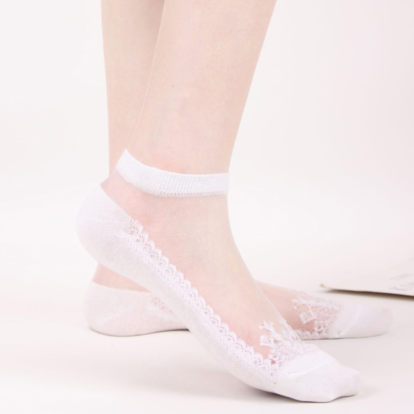 Anna-Kaci 6 Pairs Women's Sheer Mesh Ankle Socks with Soft Knit Sole and Delicate Lace Trim Lightweight Breathable Low-Cut Design