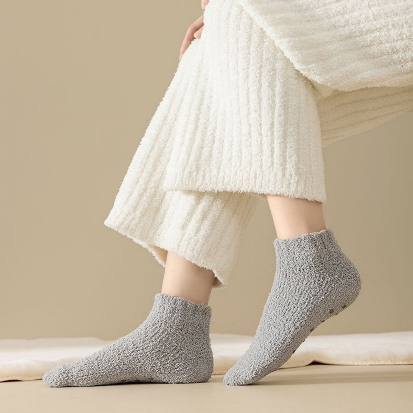 Anna-Kaci Women's 3-Pack Non-Slip Plush Fuzzy Ankle Socks with Grips and Soft Cozy Texture