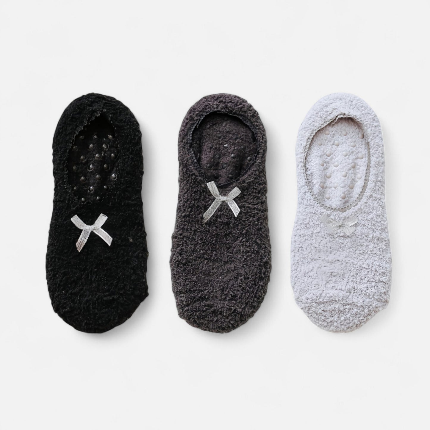 Anna-Kaci Women's 3-Pack Non-Slip Plush Fuzzy Slipper Socks with Fabric Bow and Grip Bottoms