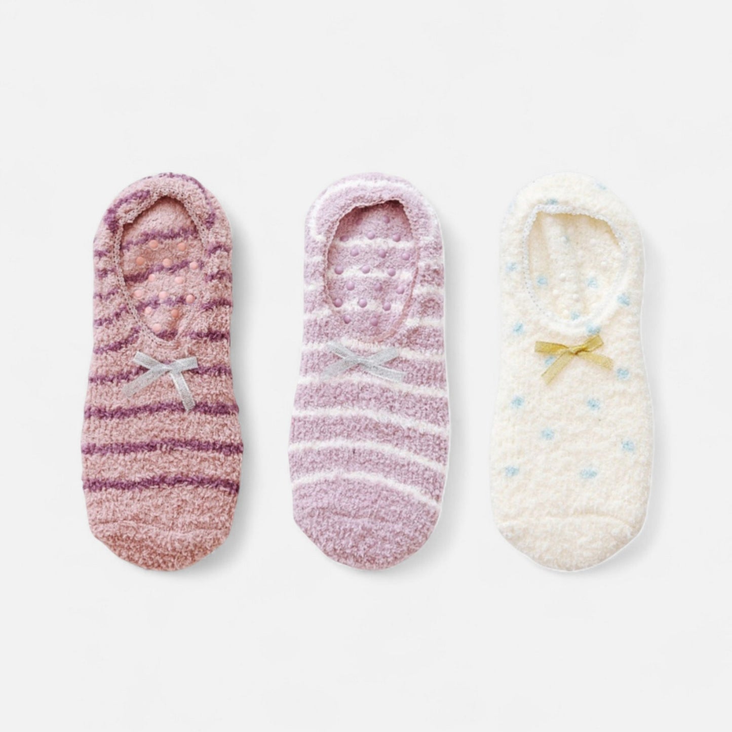 Anna-Kaci Women's 3-Pack Non-Slip Plush Fuzzy Slipper Socks with Fabric Bow and Grip Bottoms