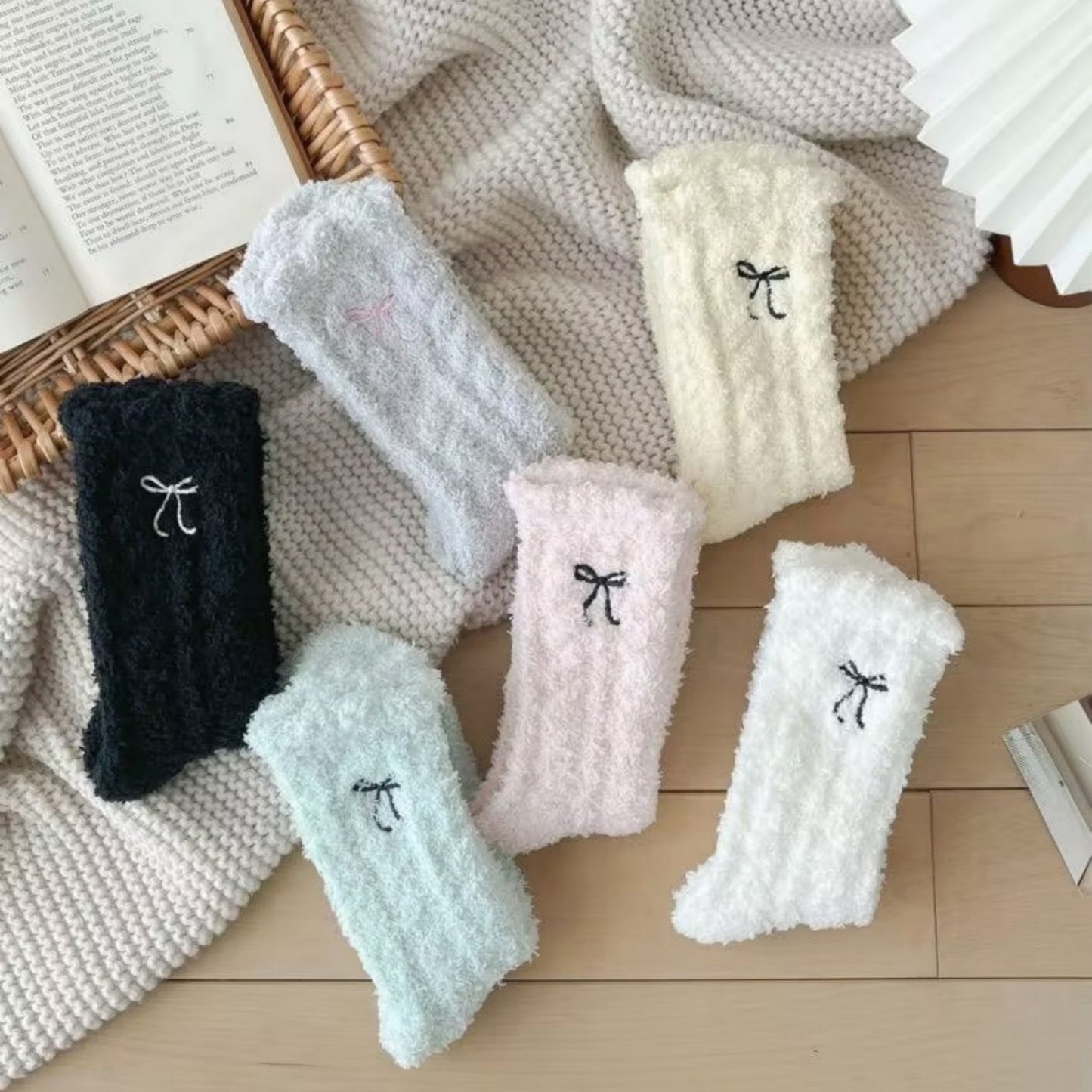 Anna-Kaci Women's 3-Pack Fuzzy Crew Socks with Embroidered Bow Detail and Soft Plush Texture