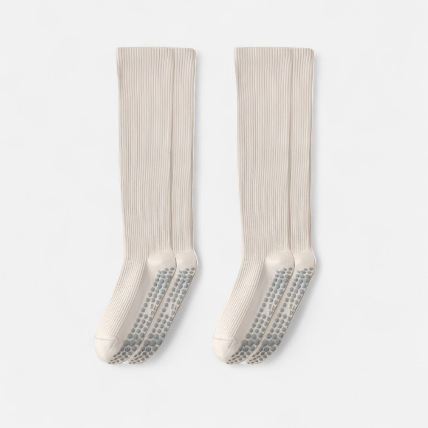 Anna-Kaci Women's 2-Pack Long Ribbed Non-Slip Socks with Grip Soles for Indoor Comfort and Support