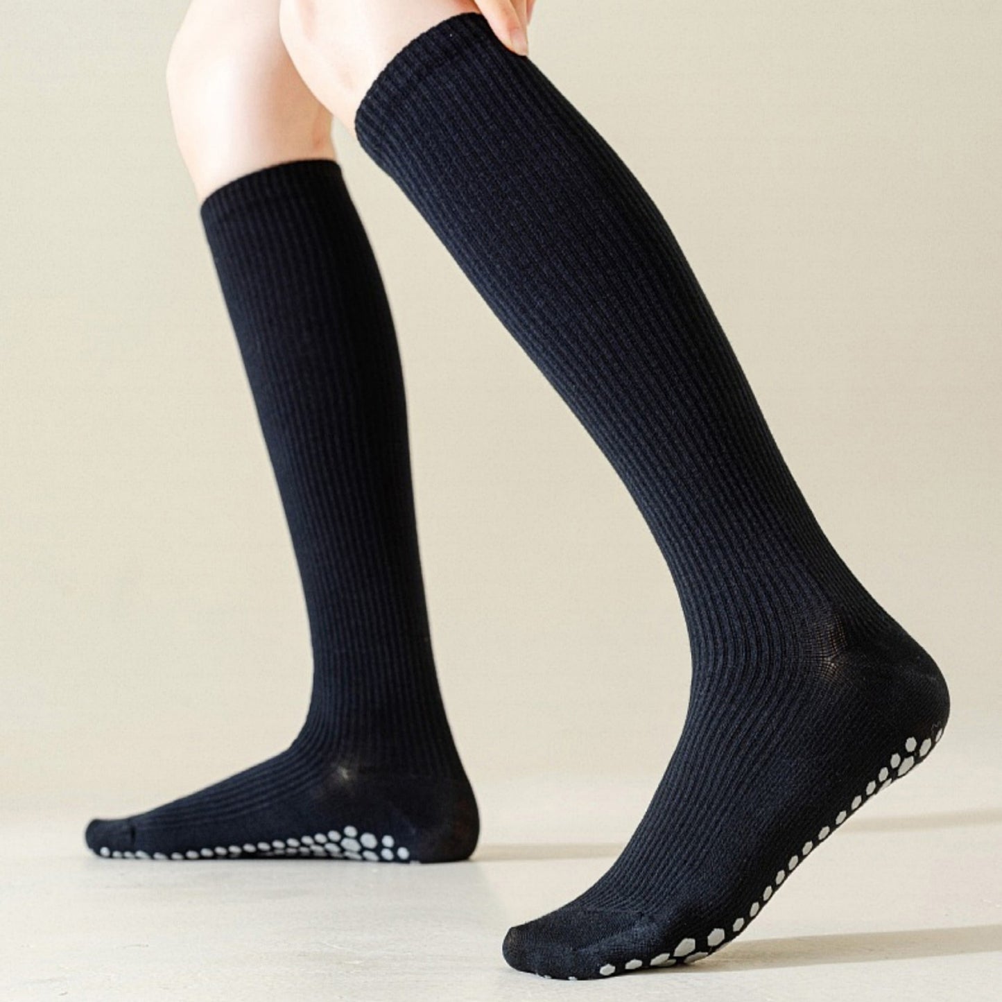 Anna-Kaci Women's 2-Pack Long Ribbed Non-Slip Socks with Grip Soles for Indoor Comfort and Support