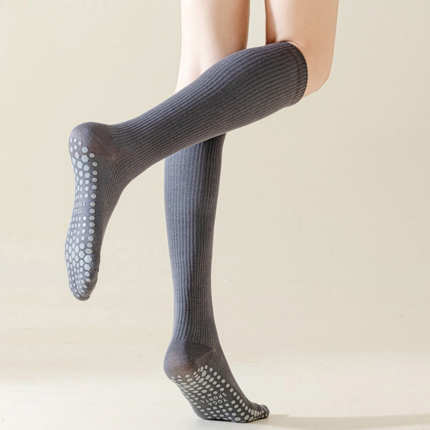 Anna-Kaci Women's 2-Pack Long Ribbed Non-Slip Socks with Grip Soles for Indoor Comfort and Support