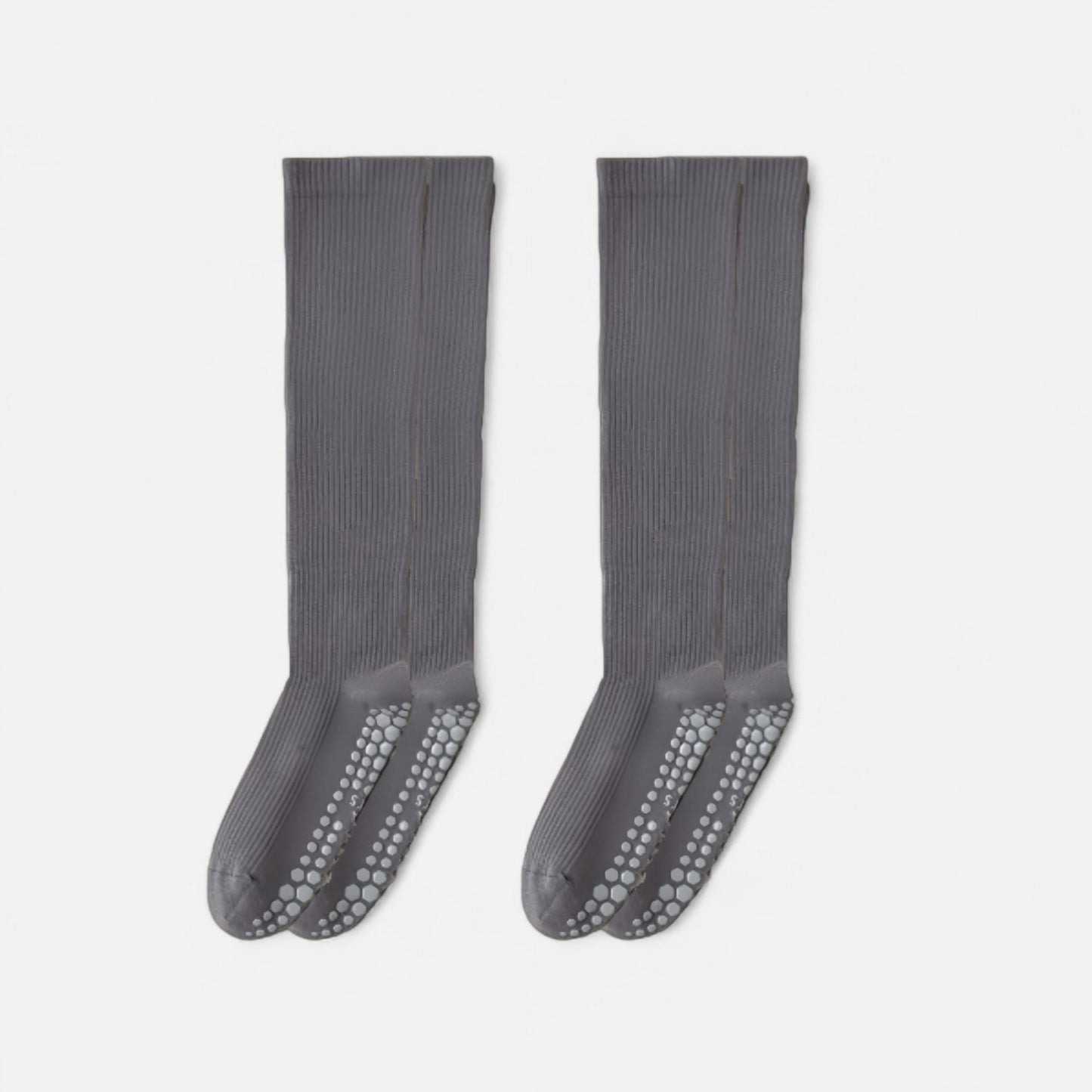 Anna-Kaci Women's 2-Pack Long Ribbed Non-Slip Socks with Grip Soles for Indoor Comfort and Support