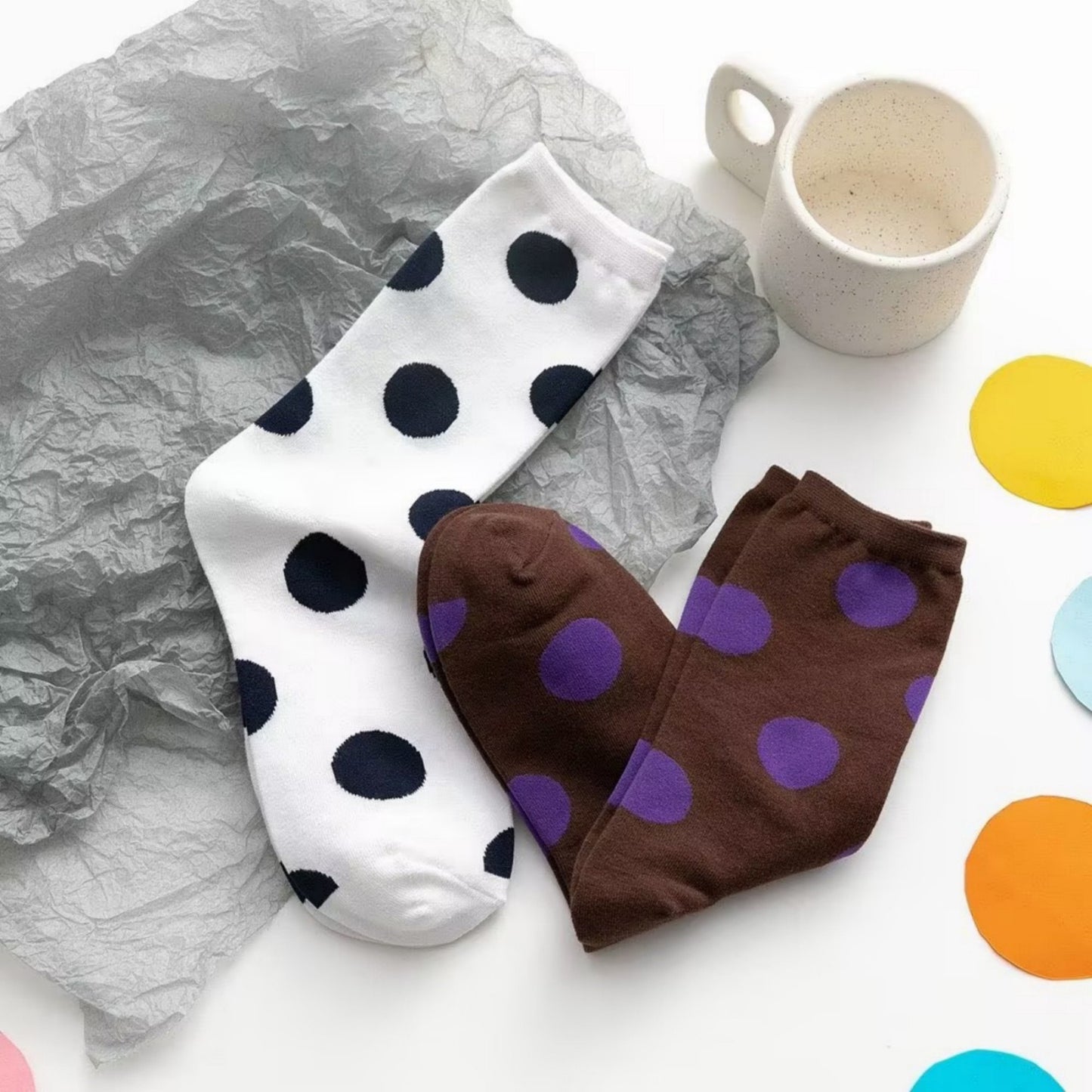 Anna-Kaci Women's 3-Pack Polka Dot Crew Socks Soft Knit Stretch Fabric Bold Retro Dot Pattern Sock Set