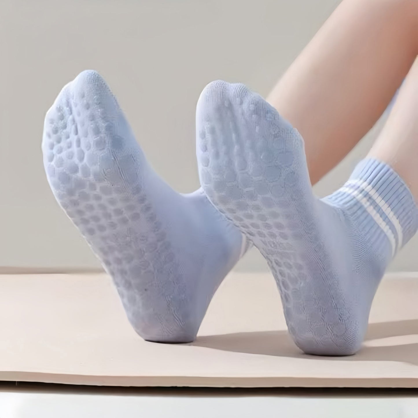 Anna-Kaci Women's 3-Pack Ankle Socks with Rubber Grips and Striped Ribbed Cuffs Soft Non-Slip Sporty Style