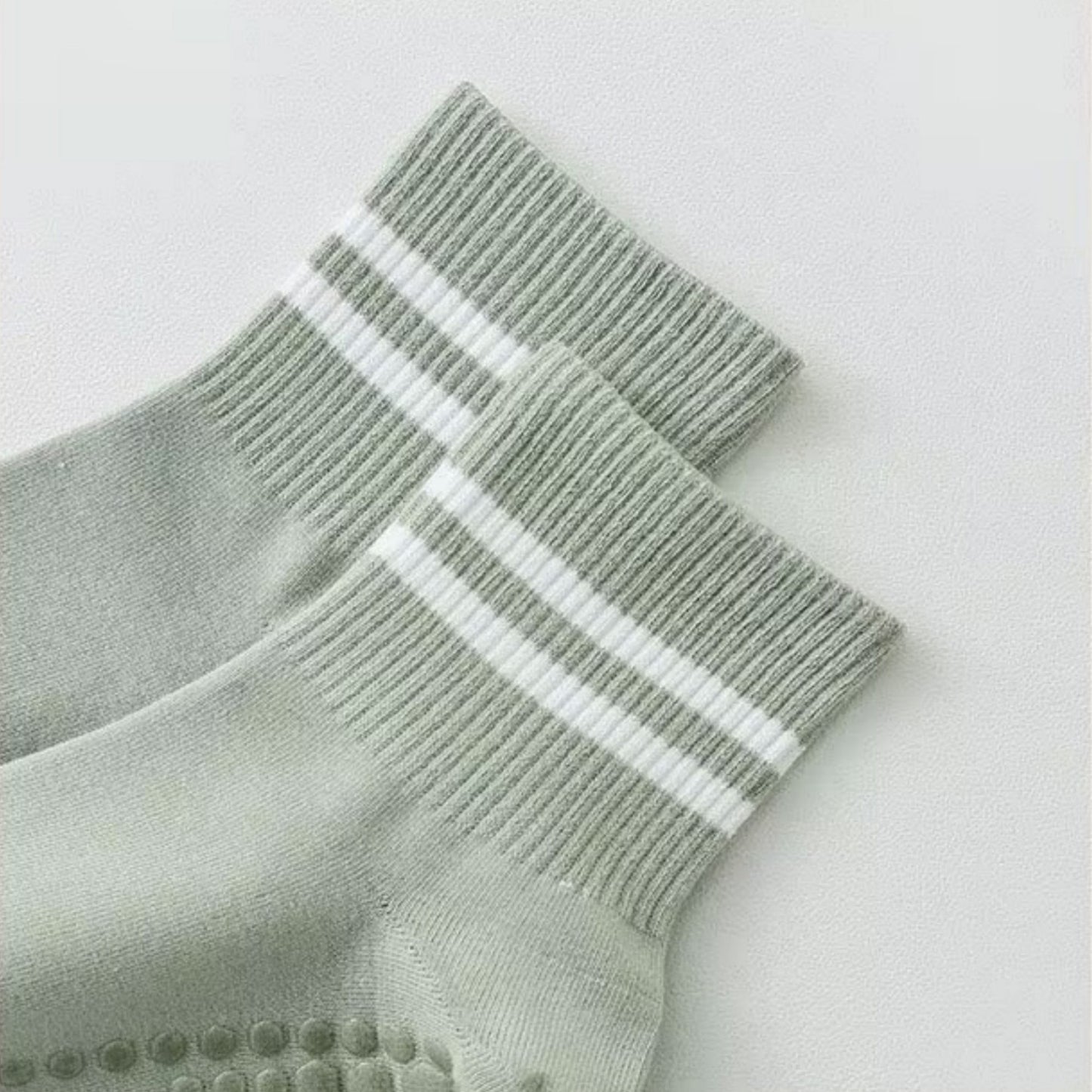 Anna-Kaci Women's 3-Pack Ankle Socks with Rubber Grips and Striped Ribbed Cuffs Soft Non-Slip Sporty Style