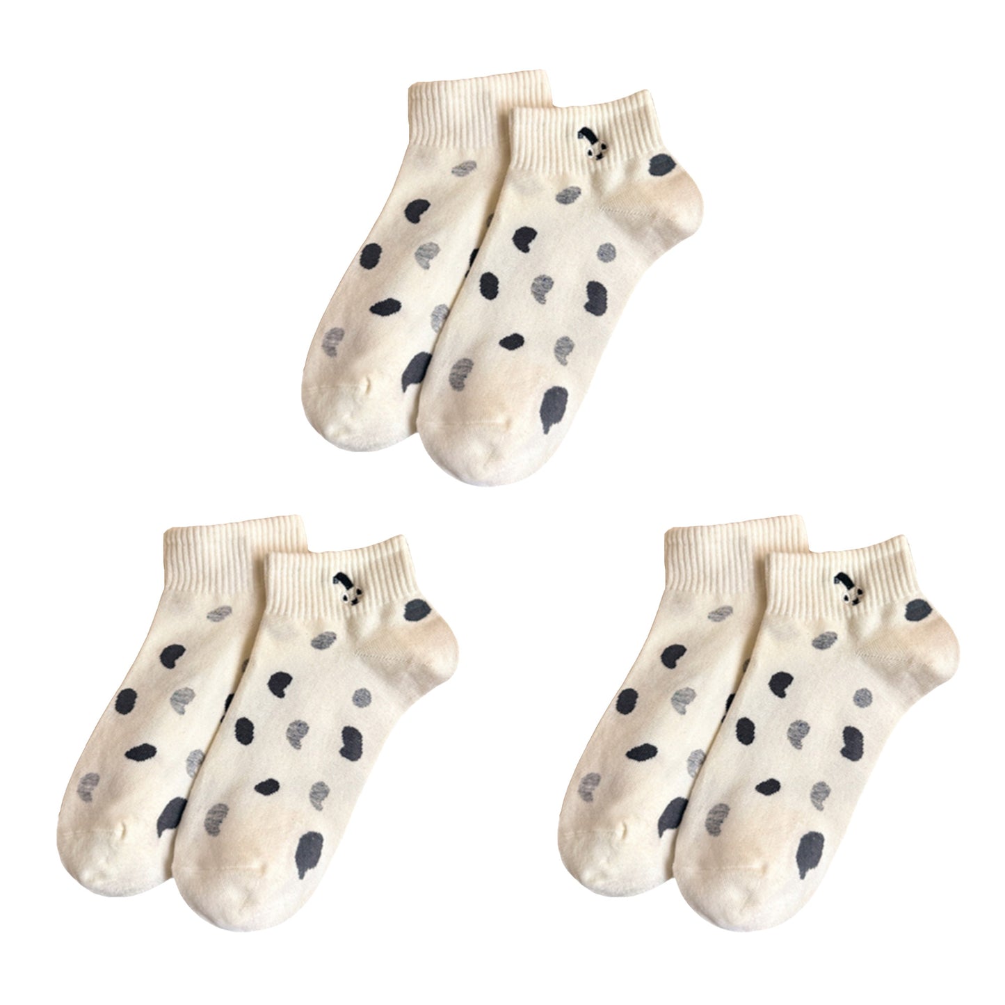 Anna-Kaci 3-Pack Women's Cartoon Embroidered Cotton Ankle Socks with Stripes and Color Speckle Design