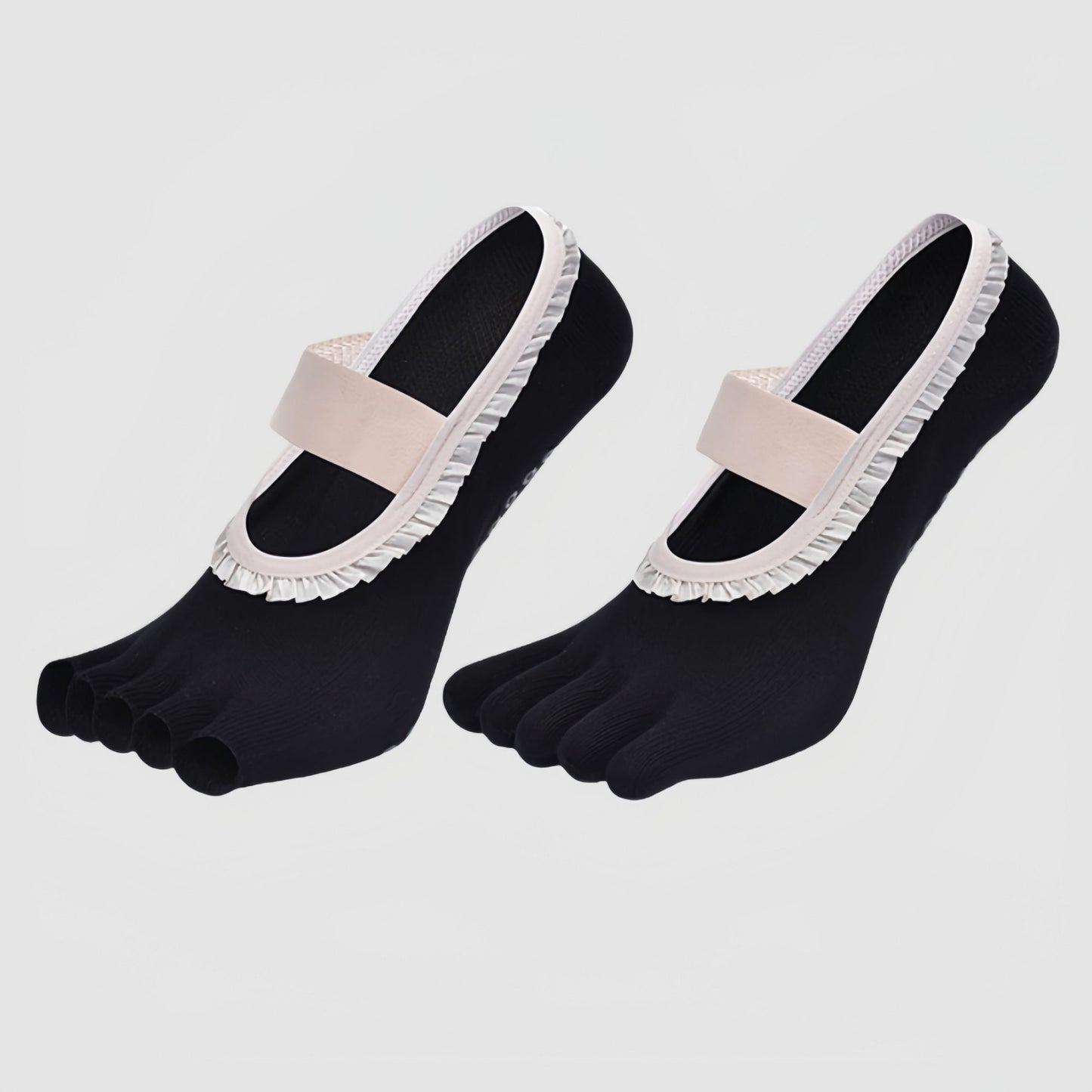 Anna-Kaci Women's 2-Pack Five-Toe Socks with Ruffle Trim and Ballet-Inspired Strap in Two Unique Styles
