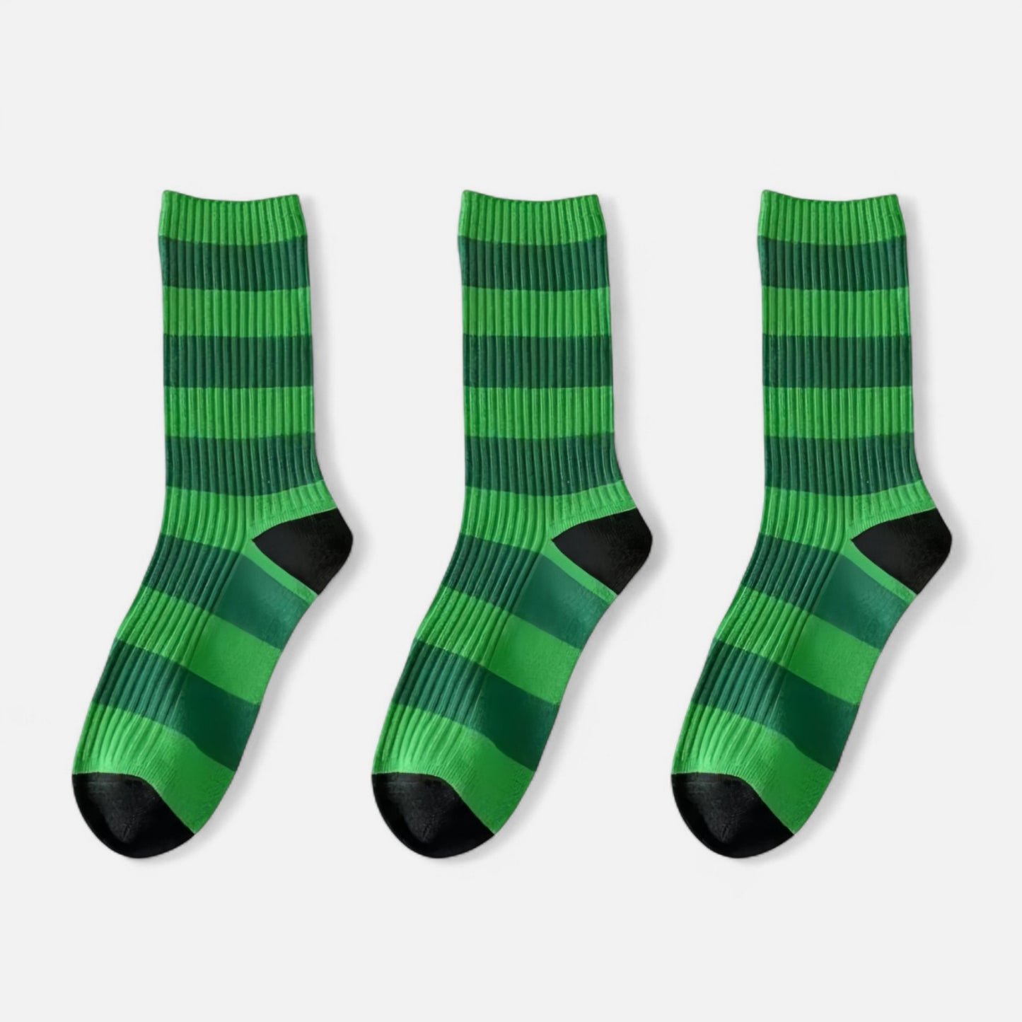 Anna-Kaci Women's 3-Pack Crew Socks with Wide Ribbed Knit and Bold Horizontal Stripe Pattern