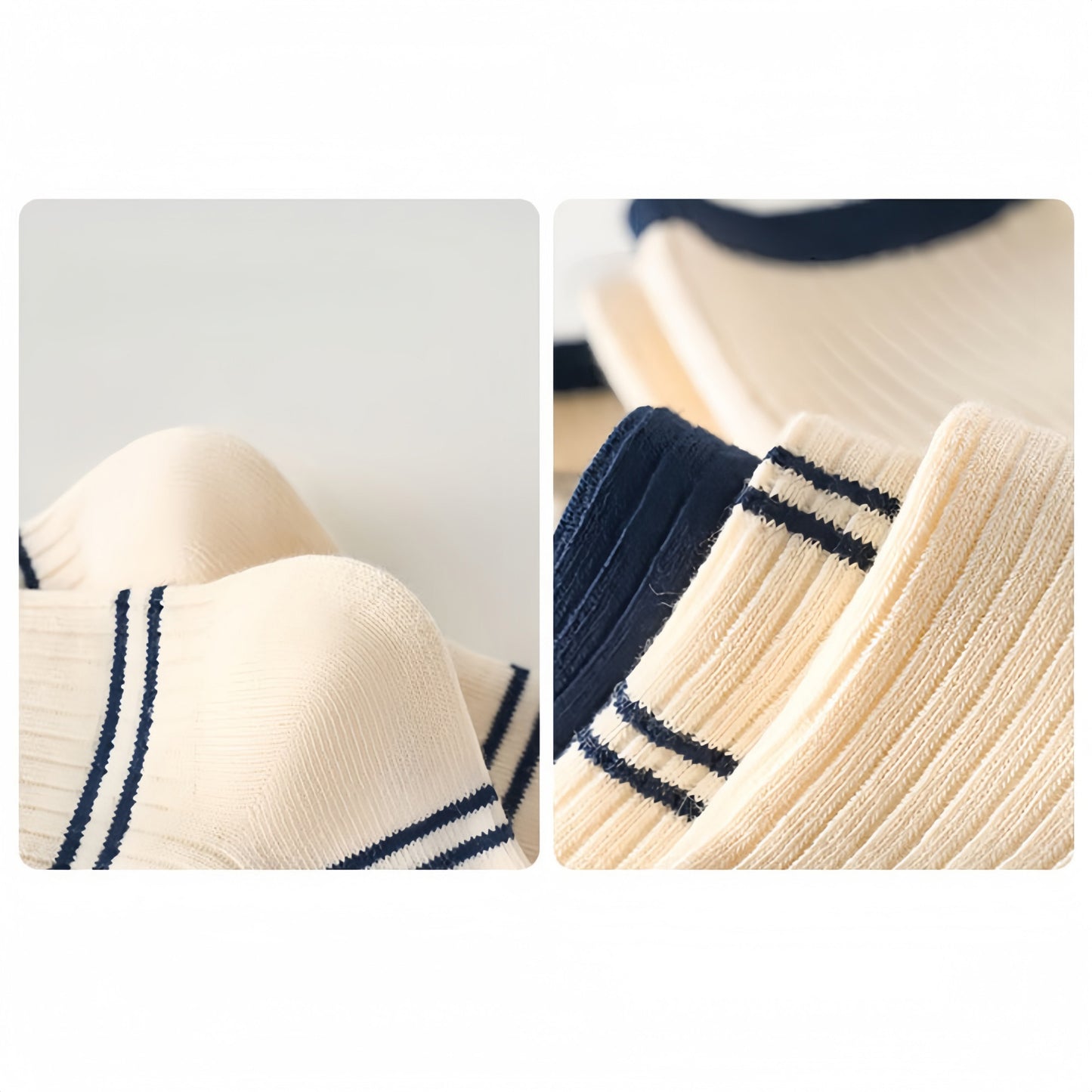 Anna-Kaci Women's Minimalist Stripe Crew Socks 3-Pack Ribbed and Patterned Design in Neutral Tones