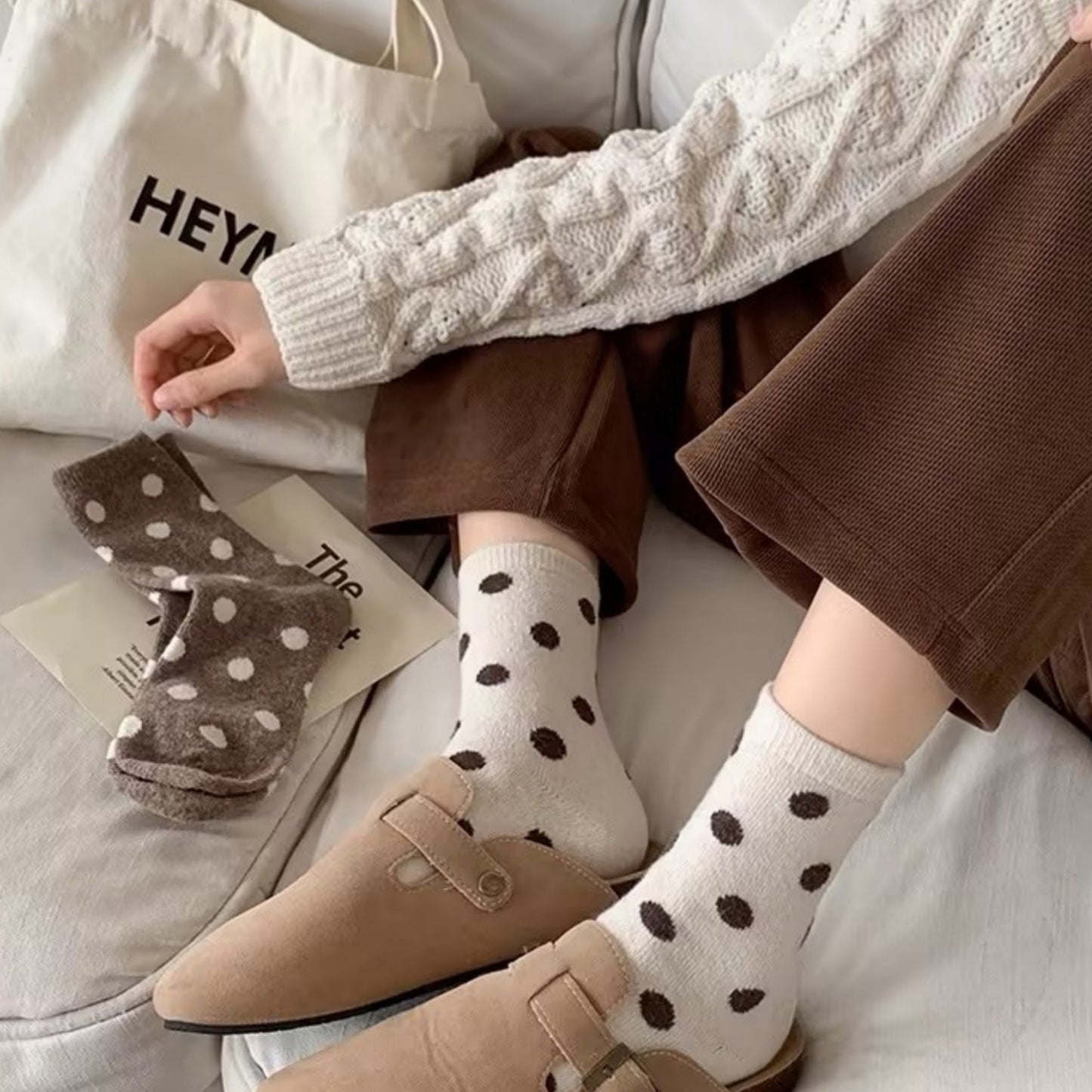 Anna-Kaci Women's 3-Pack Polka Dot Ankle Socks with Soft Knit Texture and Classic Dotted Design