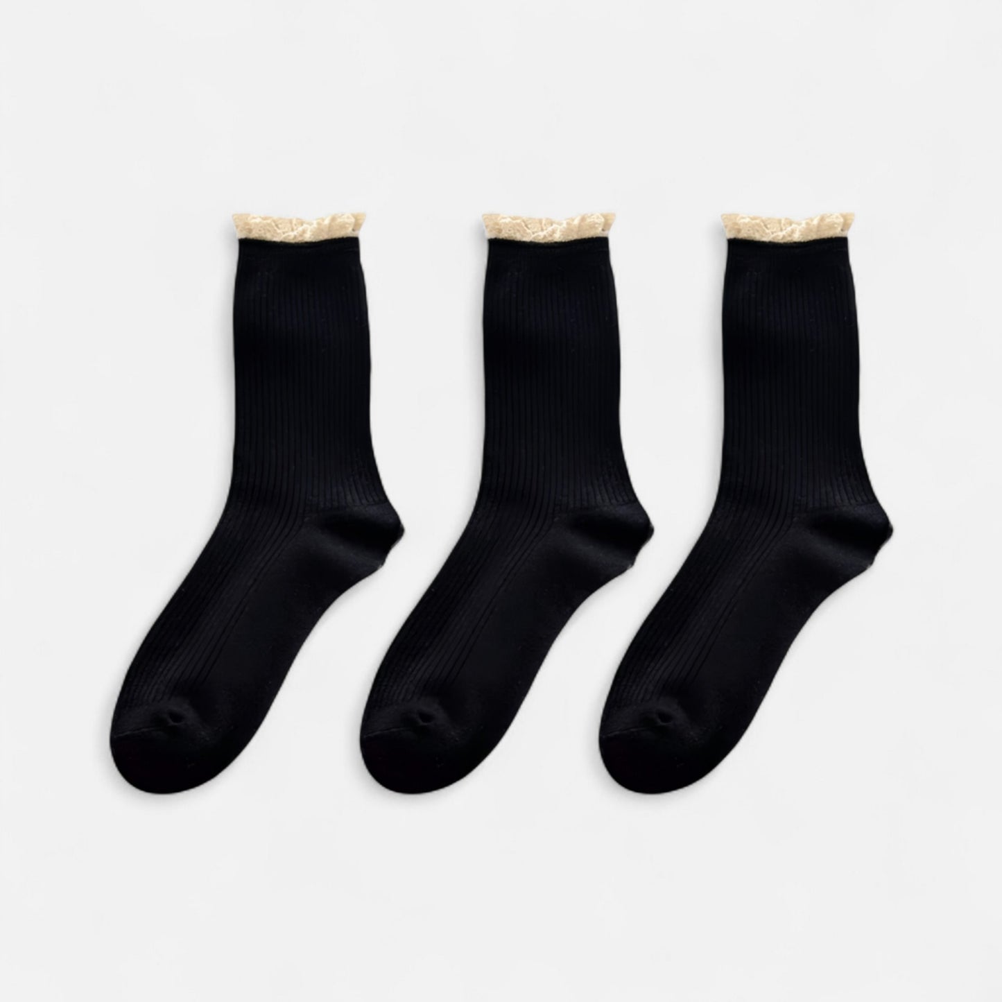Anna-Kaci Women's 3-Pack Ribbed Crew Socks with Soft Plush Trim and Comfortable Stretch Knit Design