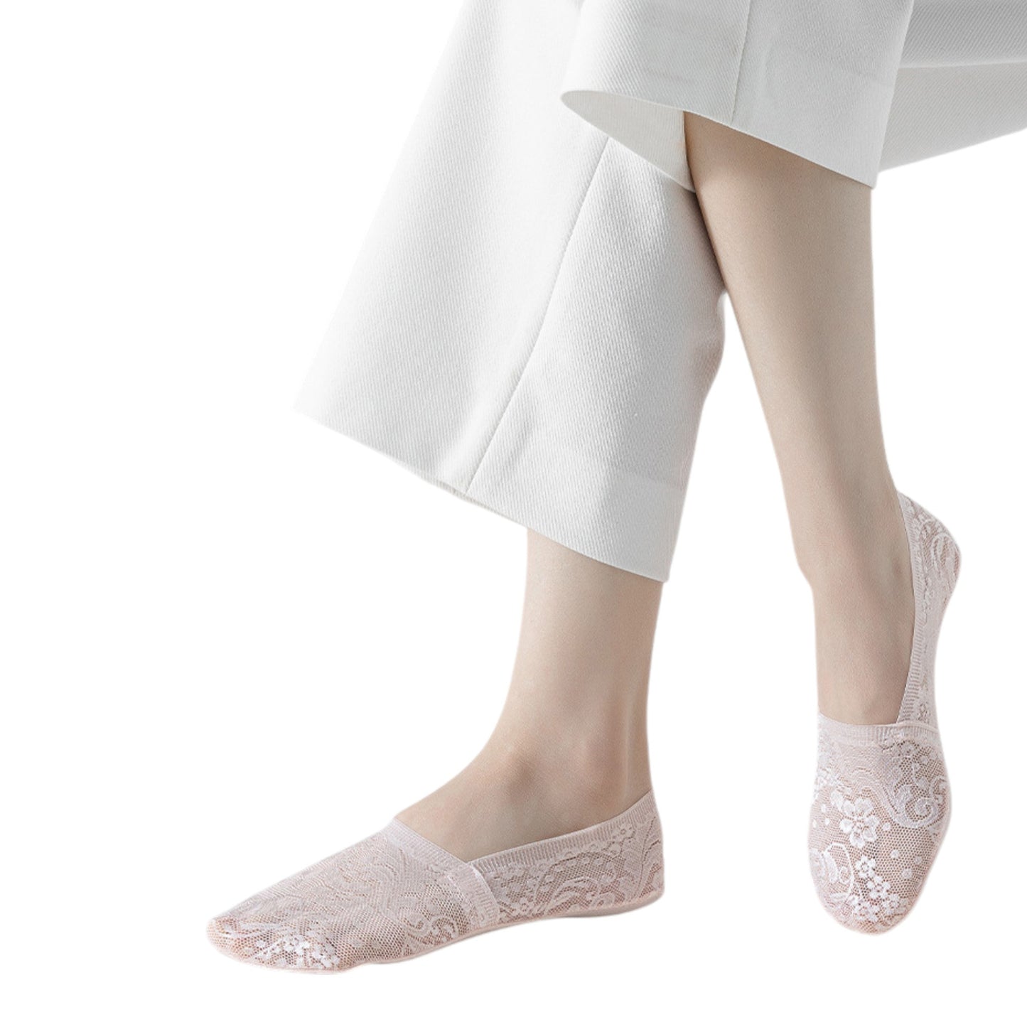 Anna-Kaci 3-Pack Women's Lace Mesh No Show Socks with Silicone Non-Slip Sole