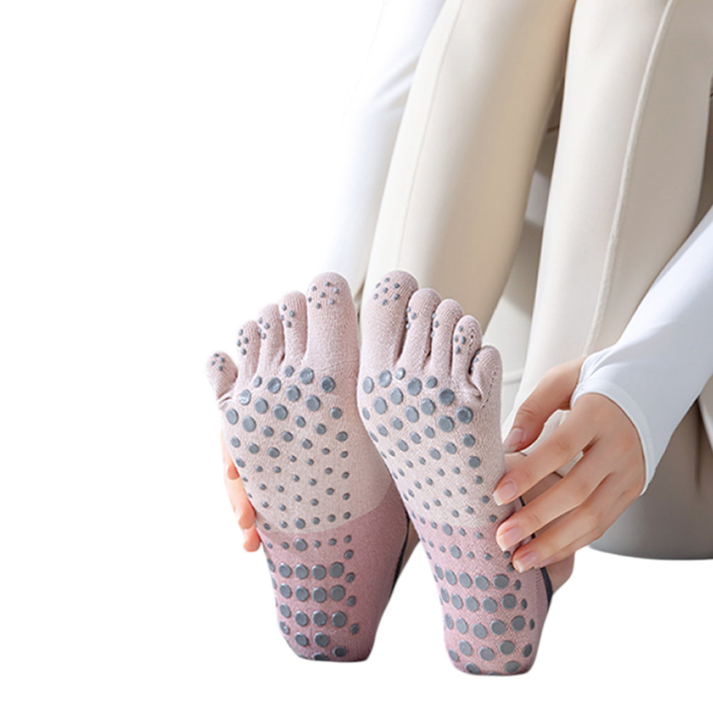 Anna-Kaci 3 Pairs Women's Cotton Sports Five Toe Anti Slip Fitness Yoga Socks with Elastic Strap
