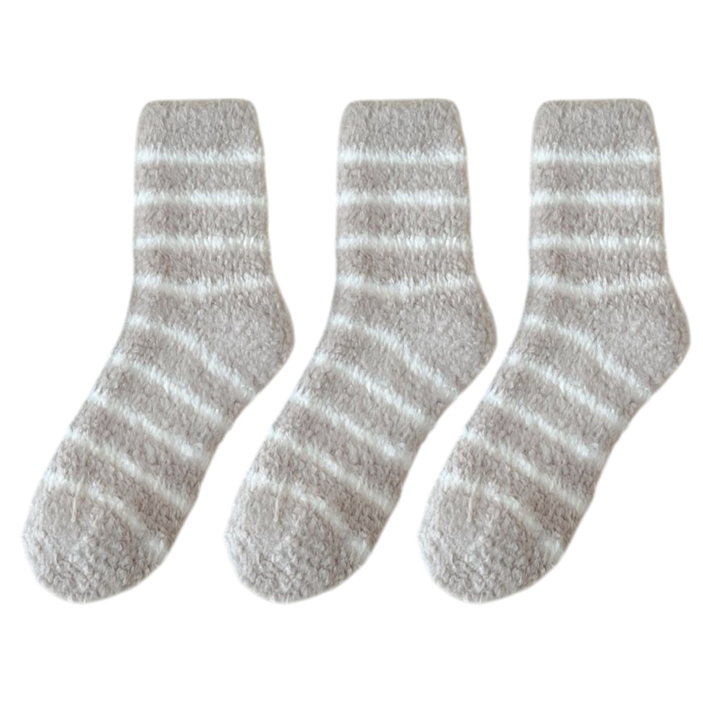 Anna-Kaci 3 Pairs Plush Crew Socks with Cozy Striped Design