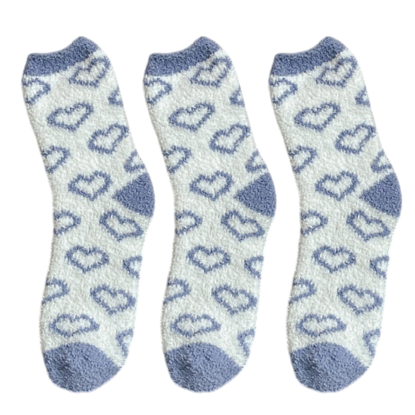 Anna-Kaci 3 Pairs Cozy Fluffy Crew Socks with Heart Pattern Design for Women