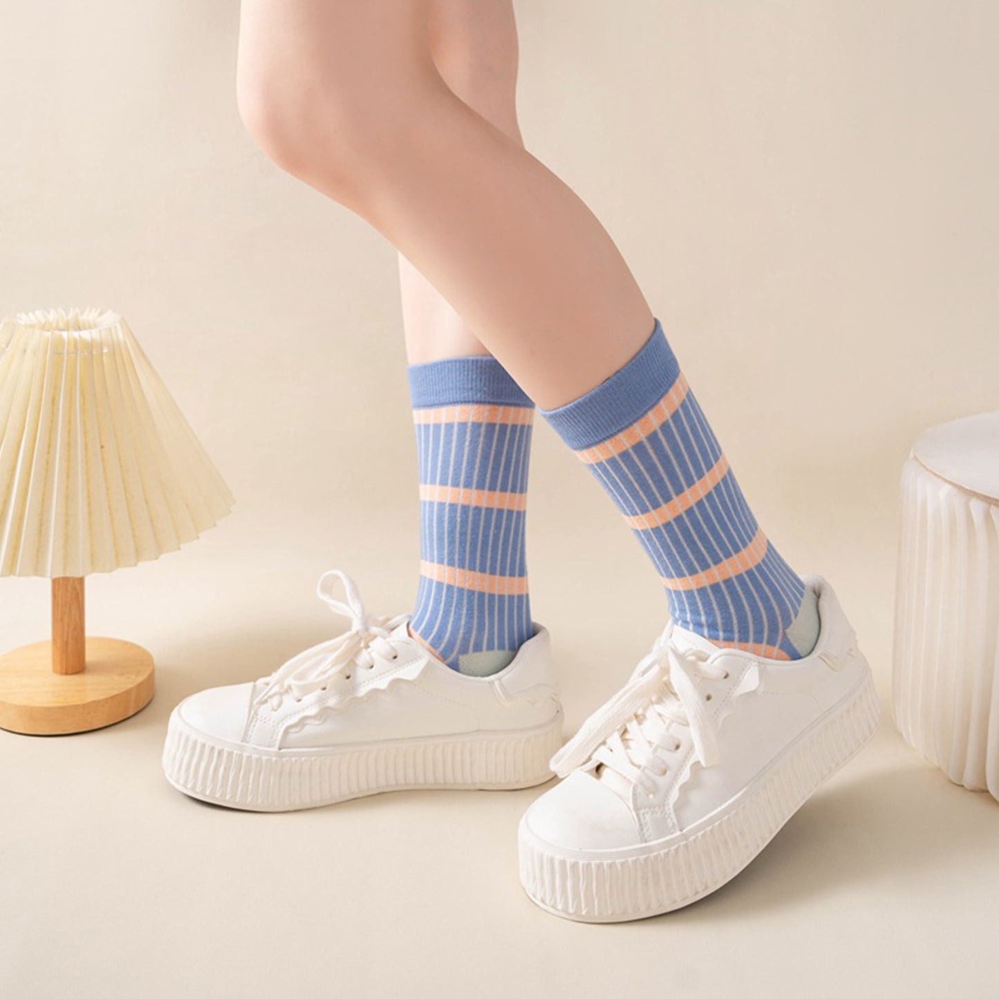 Anna-Kaci 3 Pairs Women's Mid-Calf Striped Casual Cotton Socks