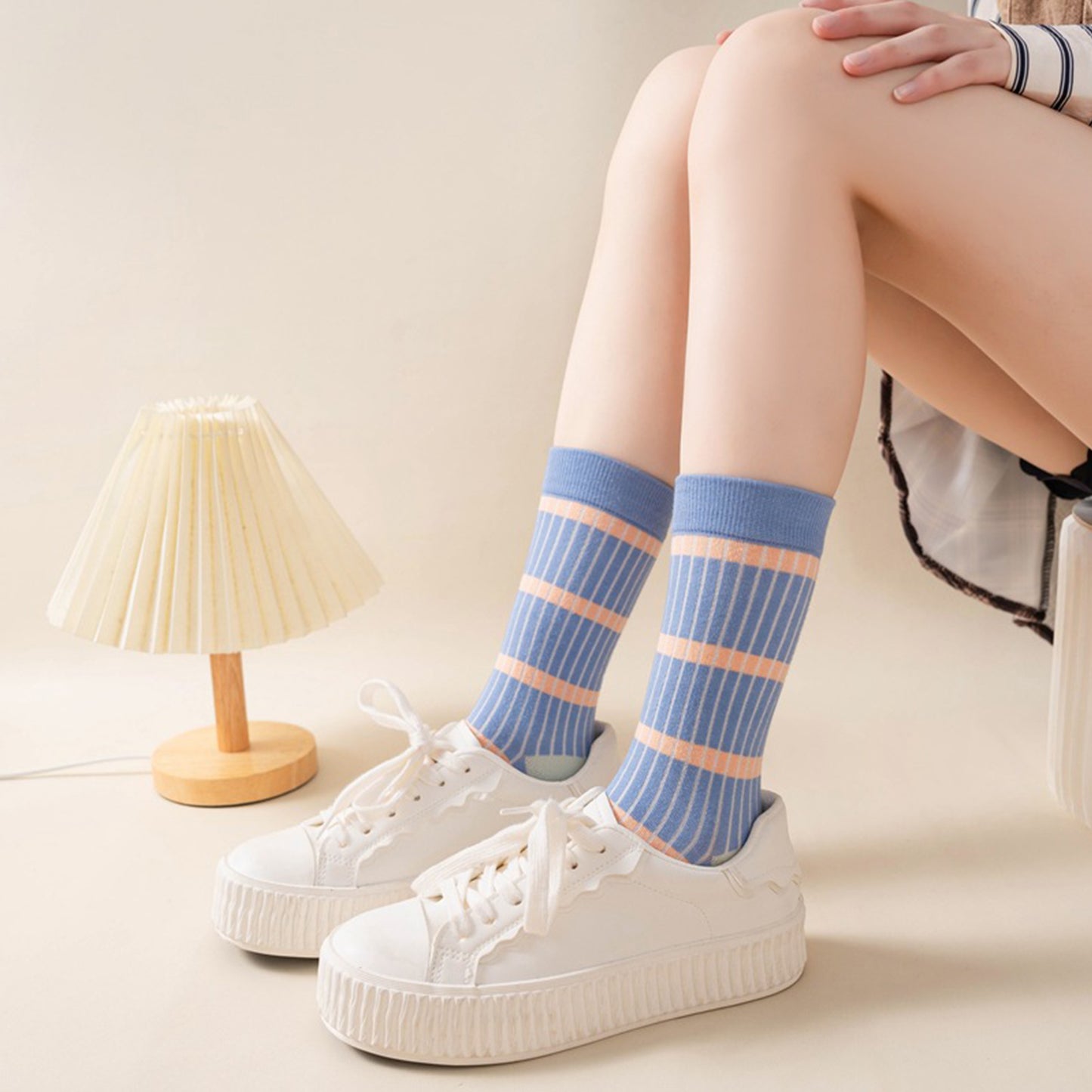 Anna-Kaci 3 Pairs Women's Mid-Calf Striped Casual Cotton Socks