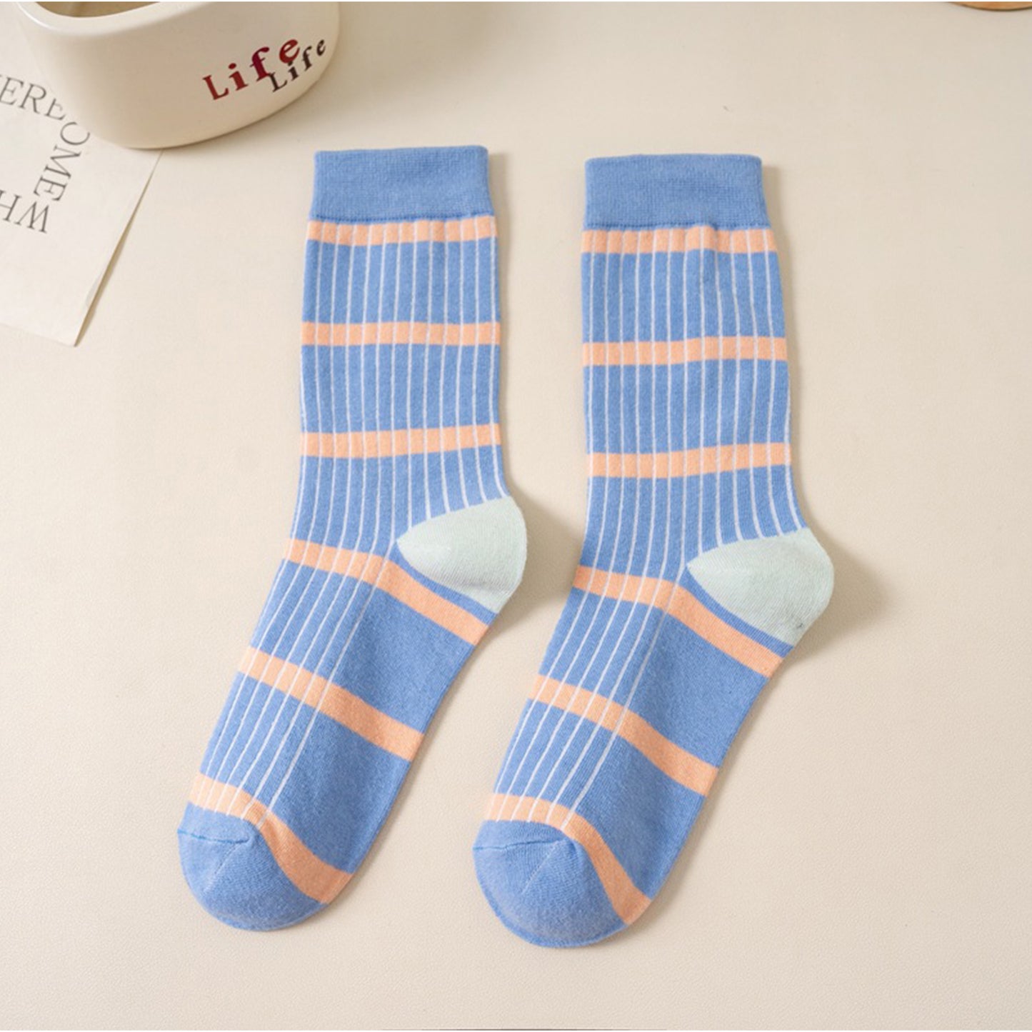 Anna-Kaci 3 Pairs Women's Mid-Calf Striped Casual Cotton Socks
