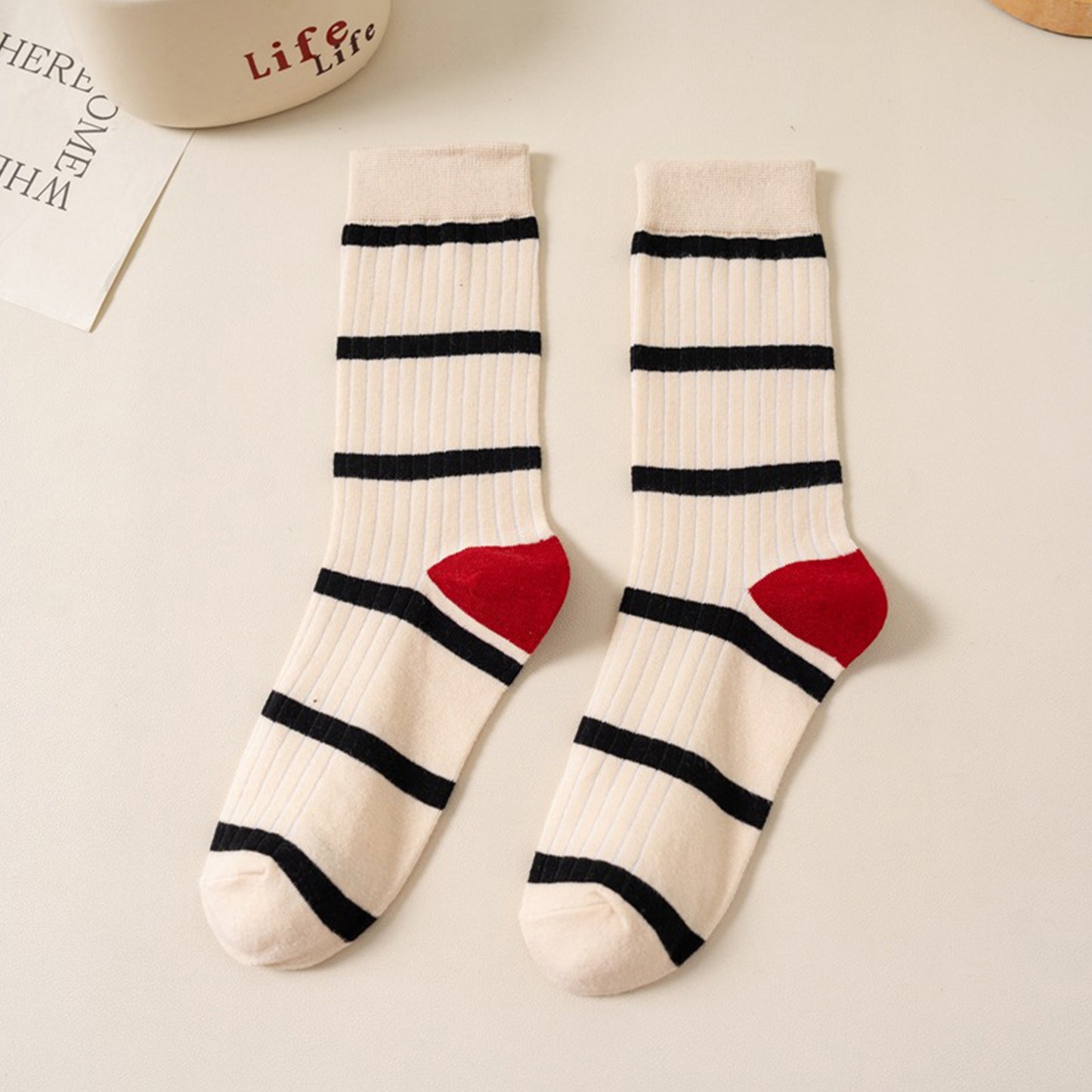 Anna-Kaci 3 Pairs Women's Mid-Calf Striped Casual Cotton Socks