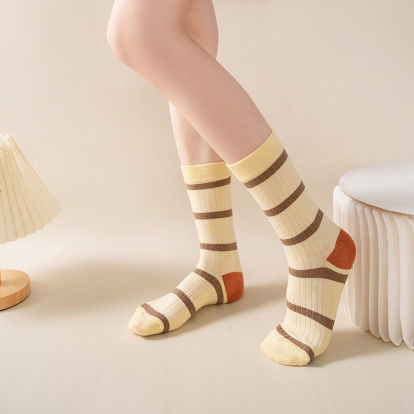 Anna-Kaci 3 Pairs Women's Mid-Calf Striped Casual Cotton Socks