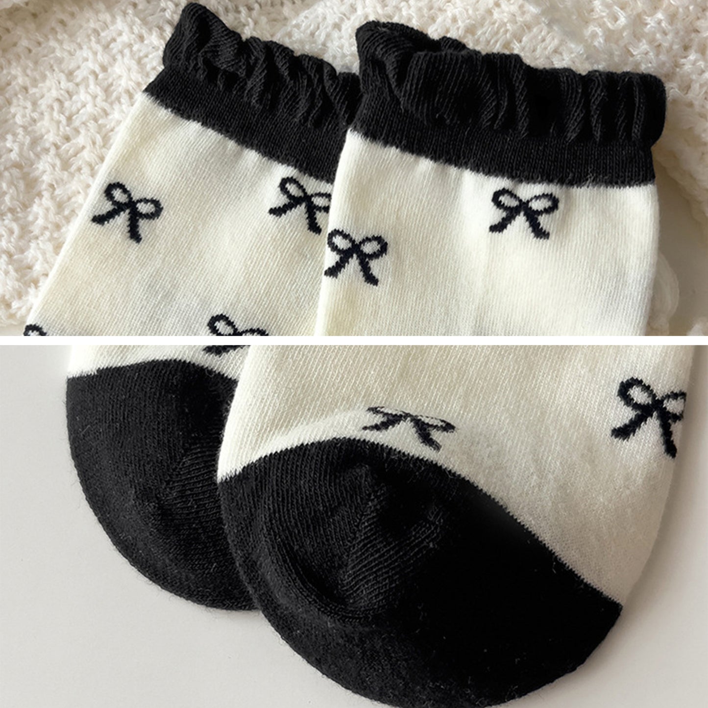 Anna-Kaci 3 Pairs Women's Mid-Calf Socks with Bow Pattern and Ruffled Cuff