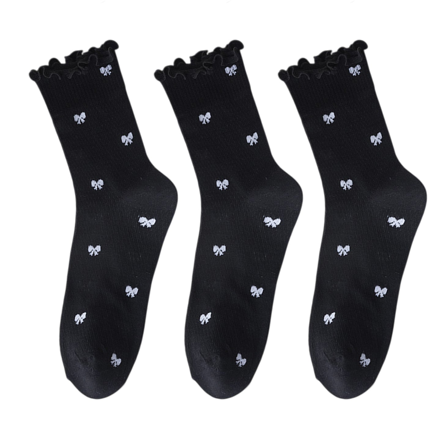 Anna-Kaci 3 Pairs Women's Sheer Mesh Socks with Bow and Stripe Patterns and Ruffled Cuff