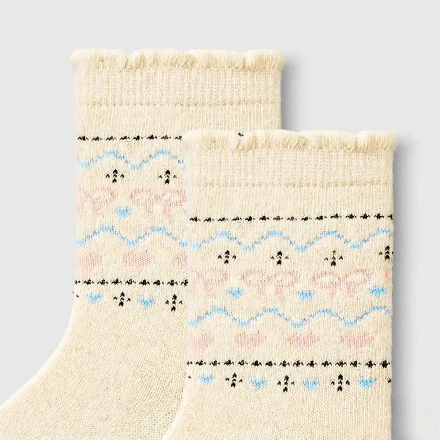 Anna-Kaci Women's 3-Pair Pack Crew Socks with Heart and Bow Pattern Knit Design Perfect for Gifting and Everyday Wear