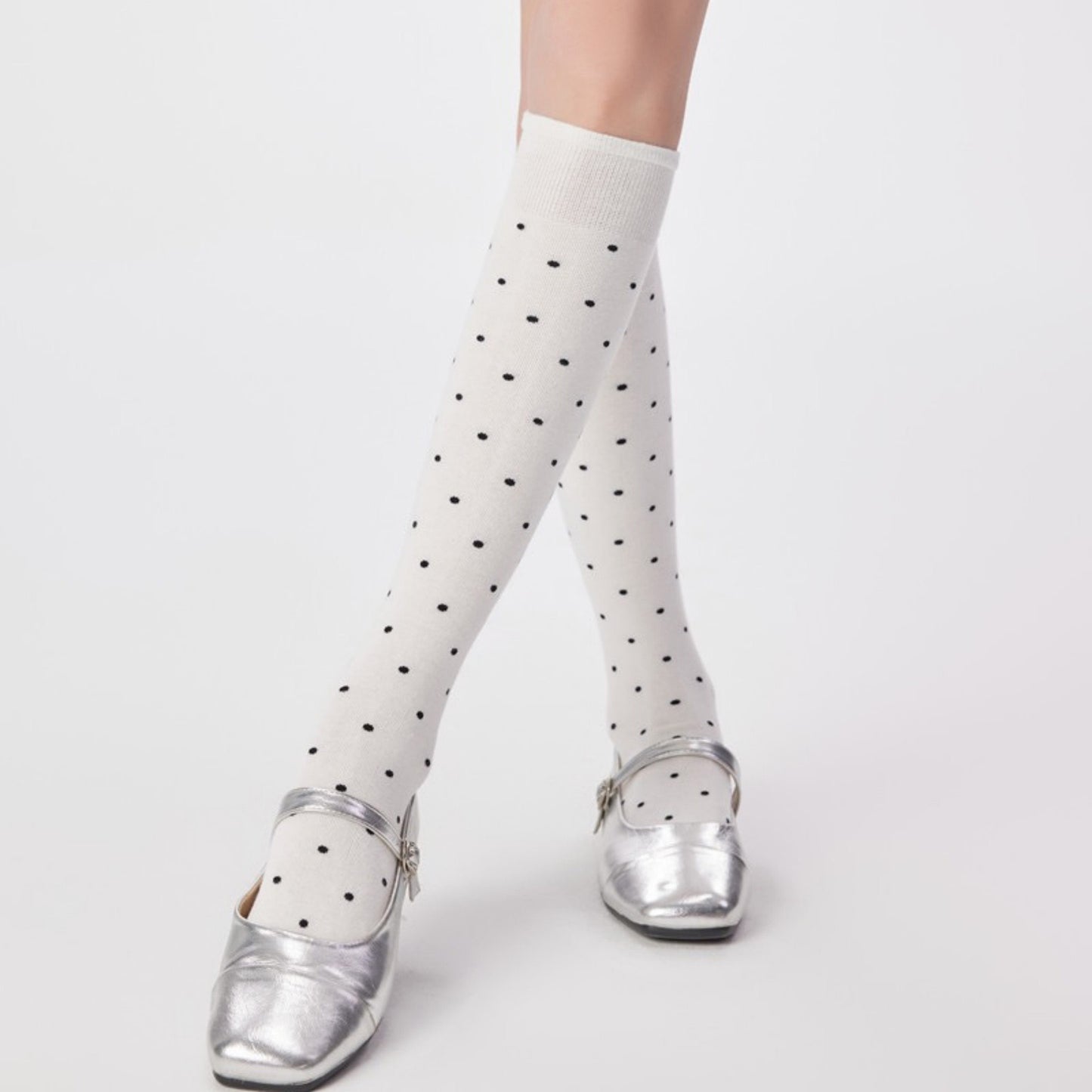 Anna-Kaci Women's 2-Pair Knee-High Socks with Classic Polka Dot Pattern Soft Stretch Fabric Perfect for Gifting and Everyday Wear