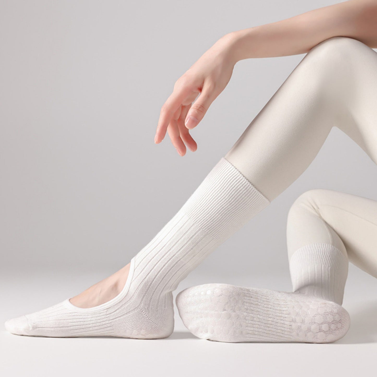 Anna-Kaci 2-Pair Non-Slip Pilates Socks with Open Instep Cutout and Ribbed Knit Design for Yoga, Barre, and Dance Workouts