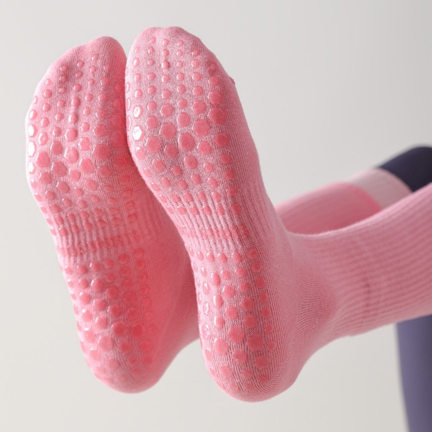 Anna-Kaci 2-Pair Knee High Grip Bottom Socks with Ribbed Knit Design and Cushioned Comfort for Yoga, Pilates, and Dance
