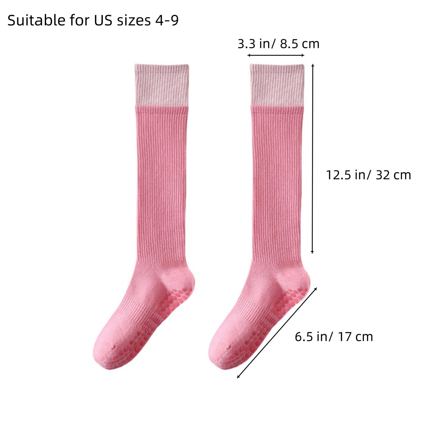Anna-Kaci 2-Pair Knee High Grip Bottom Socks with Ribbed Knit Design and Cushioned Comfort for Yoga, Pilates, and Dance