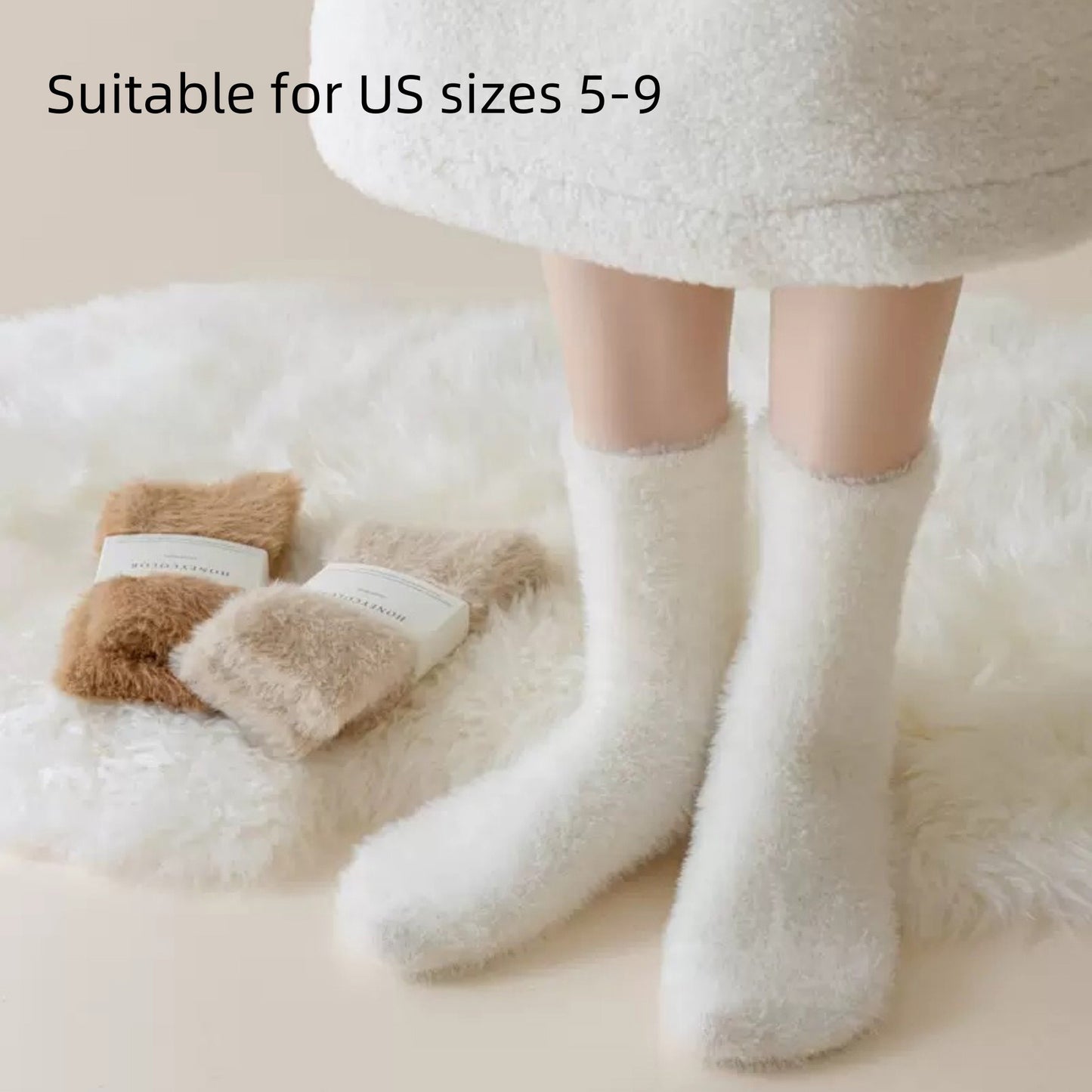 Anna-Kaci 3-Pair Plush Fuzzy Socks with Soft Fluffy Texture and Mid-Calf Design for Warmth and Comfort