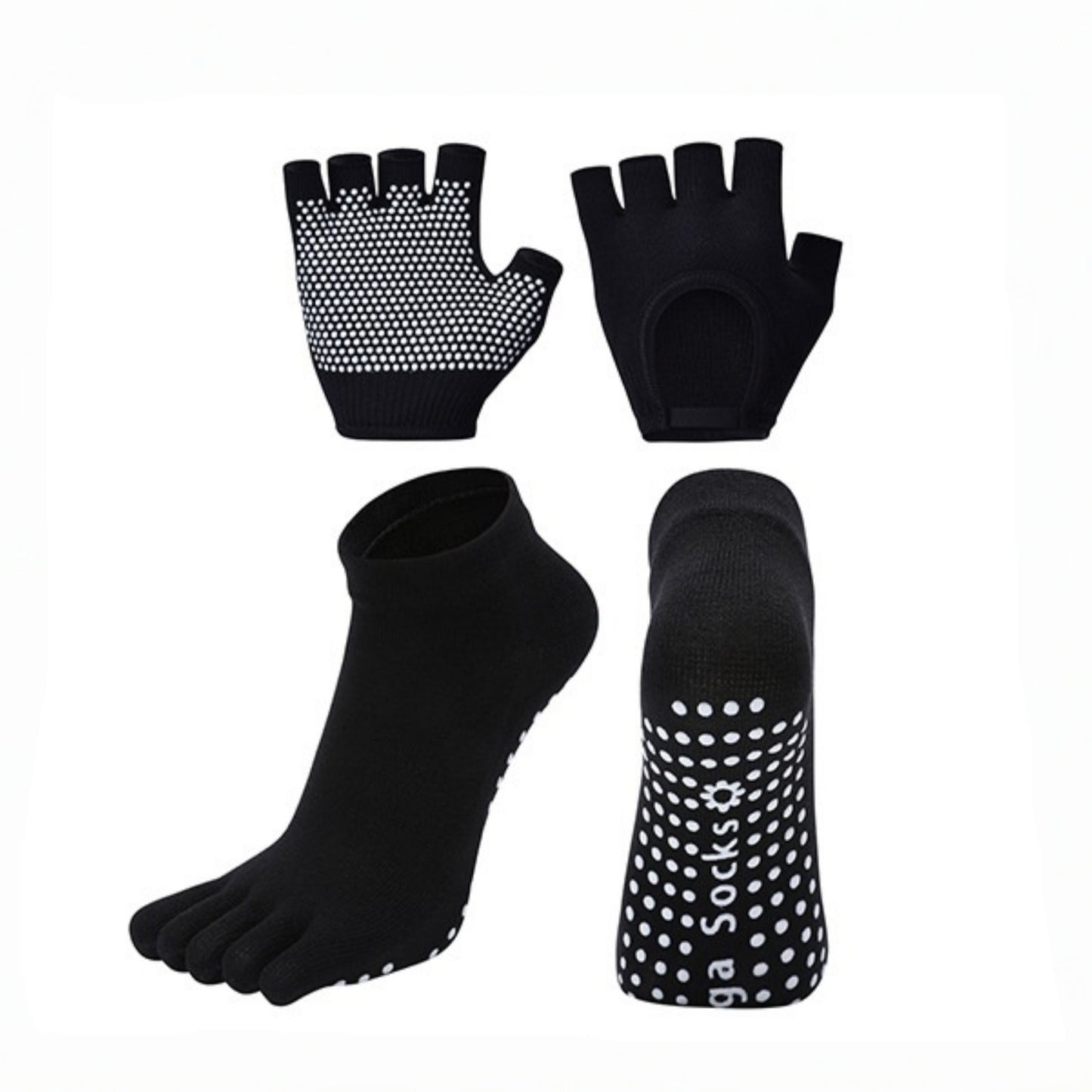 Anna-Kaci Yoga and Pilates Toe Sock and Fingerless Glove Set with Anti-Slip Grip and Breathable Stretch Fabric