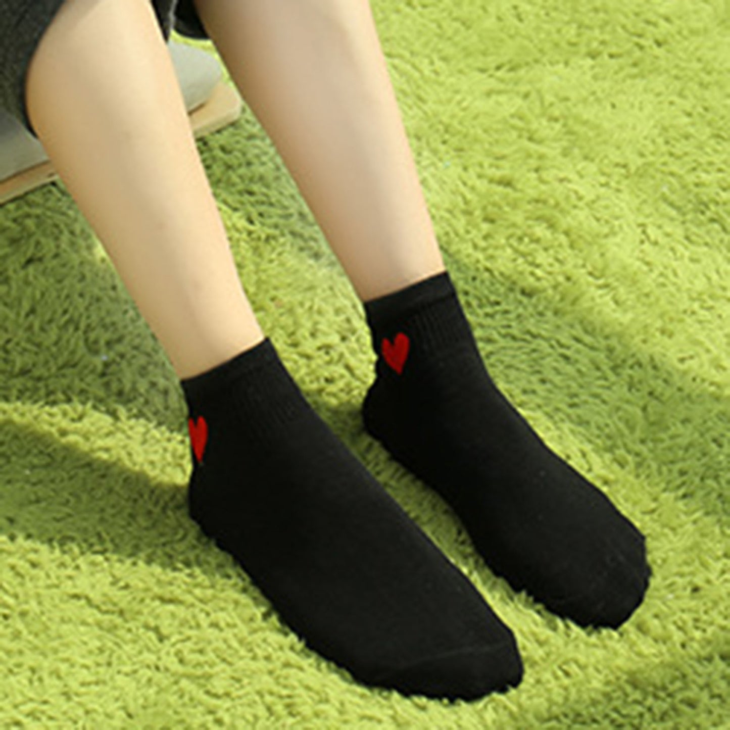 Anna-Kaci Women's 5-Pair Ankle Socks with Ribbed Cuff and Embroidered Heart Accent for Everyday Comfort and Style