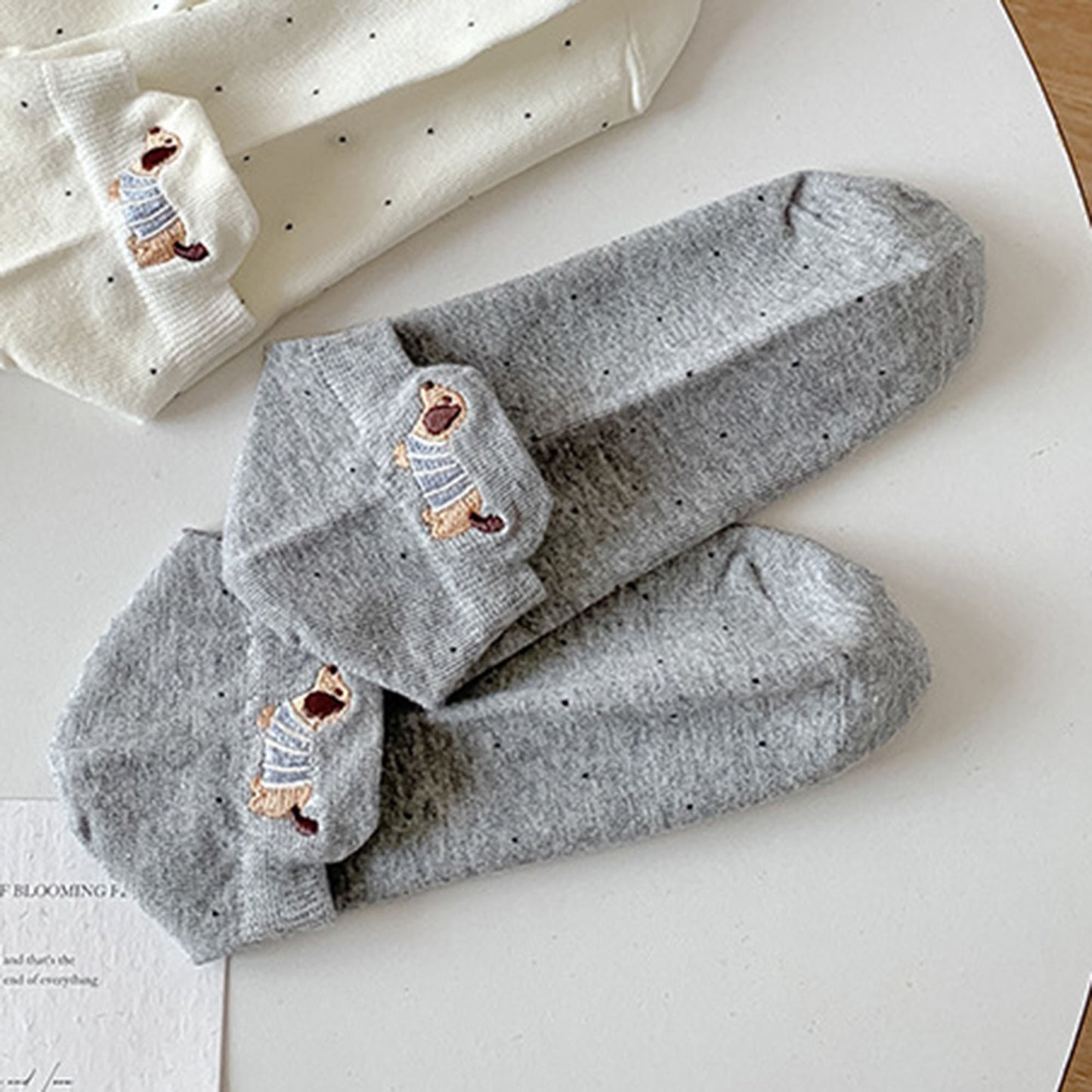 Anna-Kaci Women's 3-Pair No-Show Socks with Embroidered Dog Design and Soft Knit Low-Cut Fit for Casual Comfort