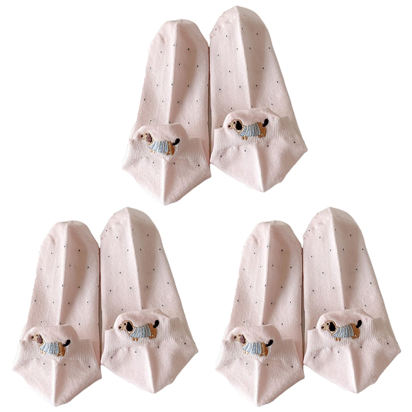 Anna-Kaci Women's 3-Pair No-Show Socks with Embroidered Dog Design and Soft Knit Low-Cut Fit for Casual Comfort