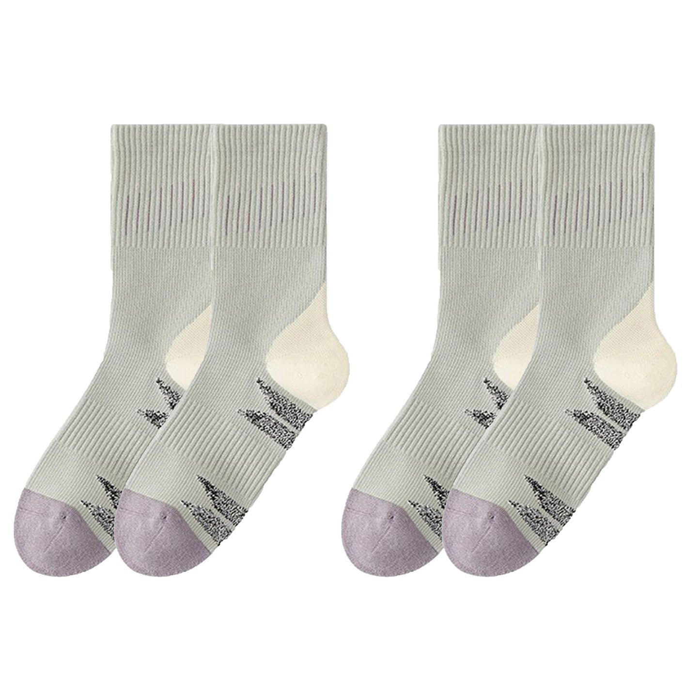 Anna-Kaci Women's 2-Pair Ribbed Crew Socks with Contrast Toe and Heel Design and Modern Abstract Knit Pattern