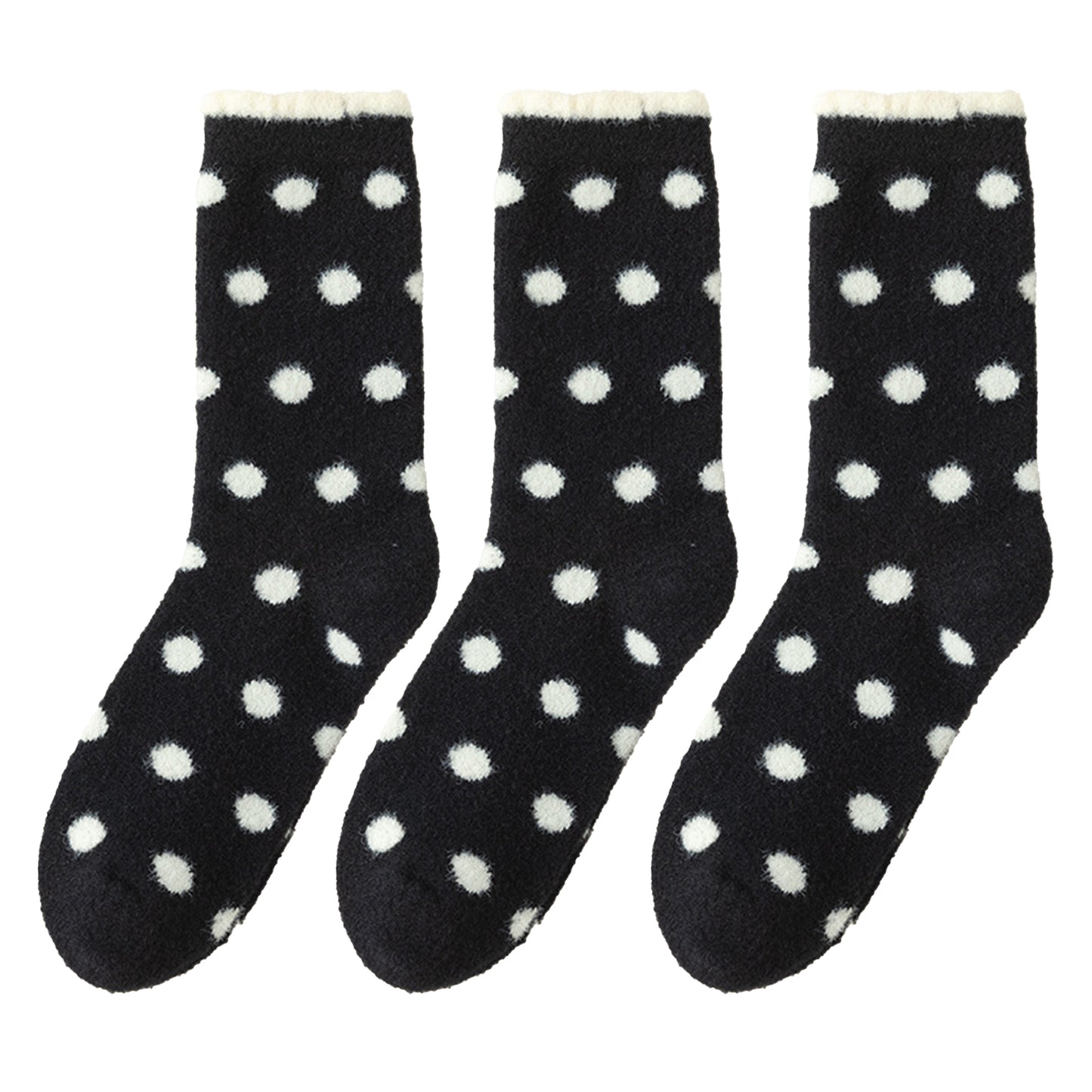 Anna-Kaci 3 Pairs Women's Plush Crew Socks with Polka Dot Pattern and Thick Fleece Lining