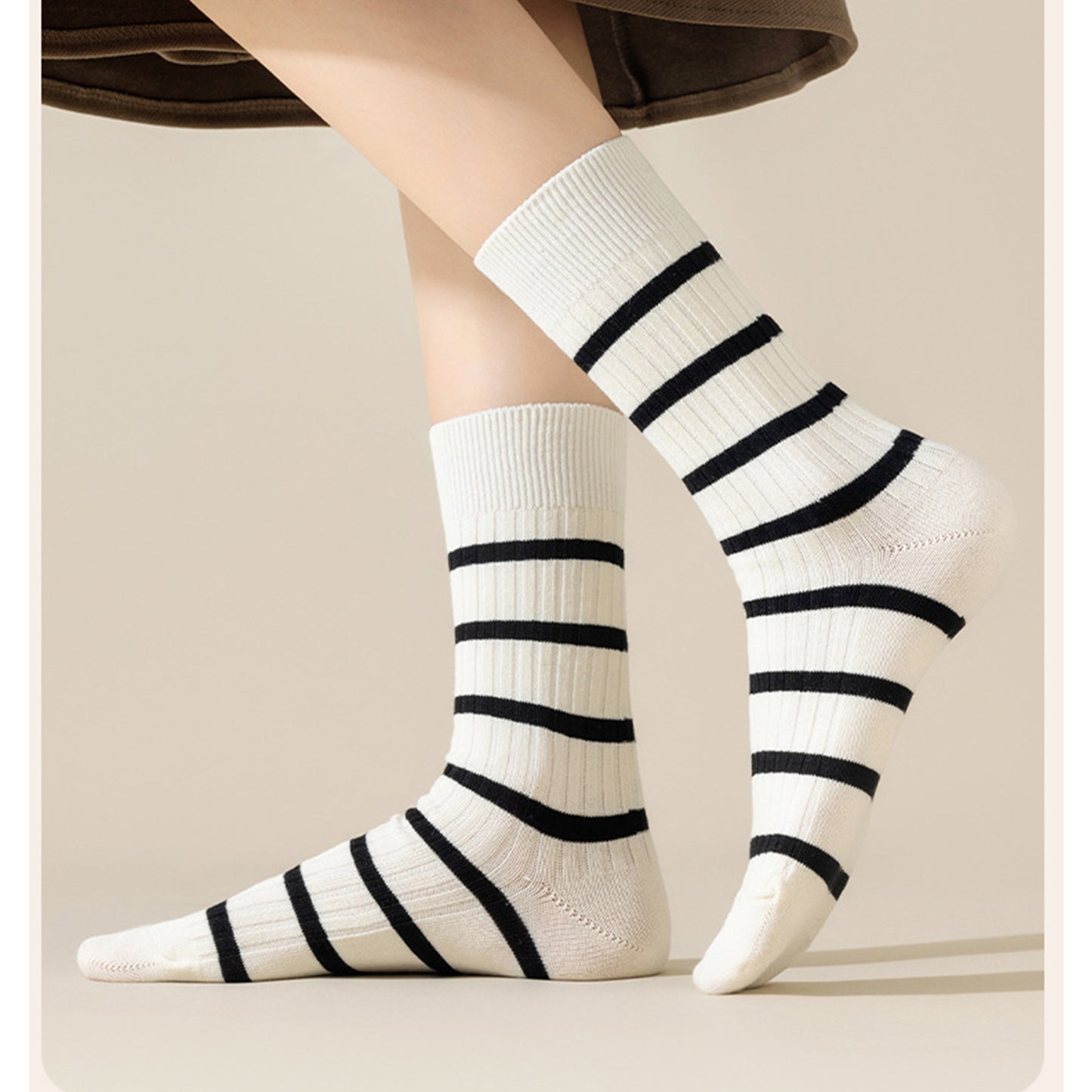 Anna-Kaci 3 Pairs Women's Striped Crew Socks with Ribbed Knit Design and Anti-Pilling Cotton Blend