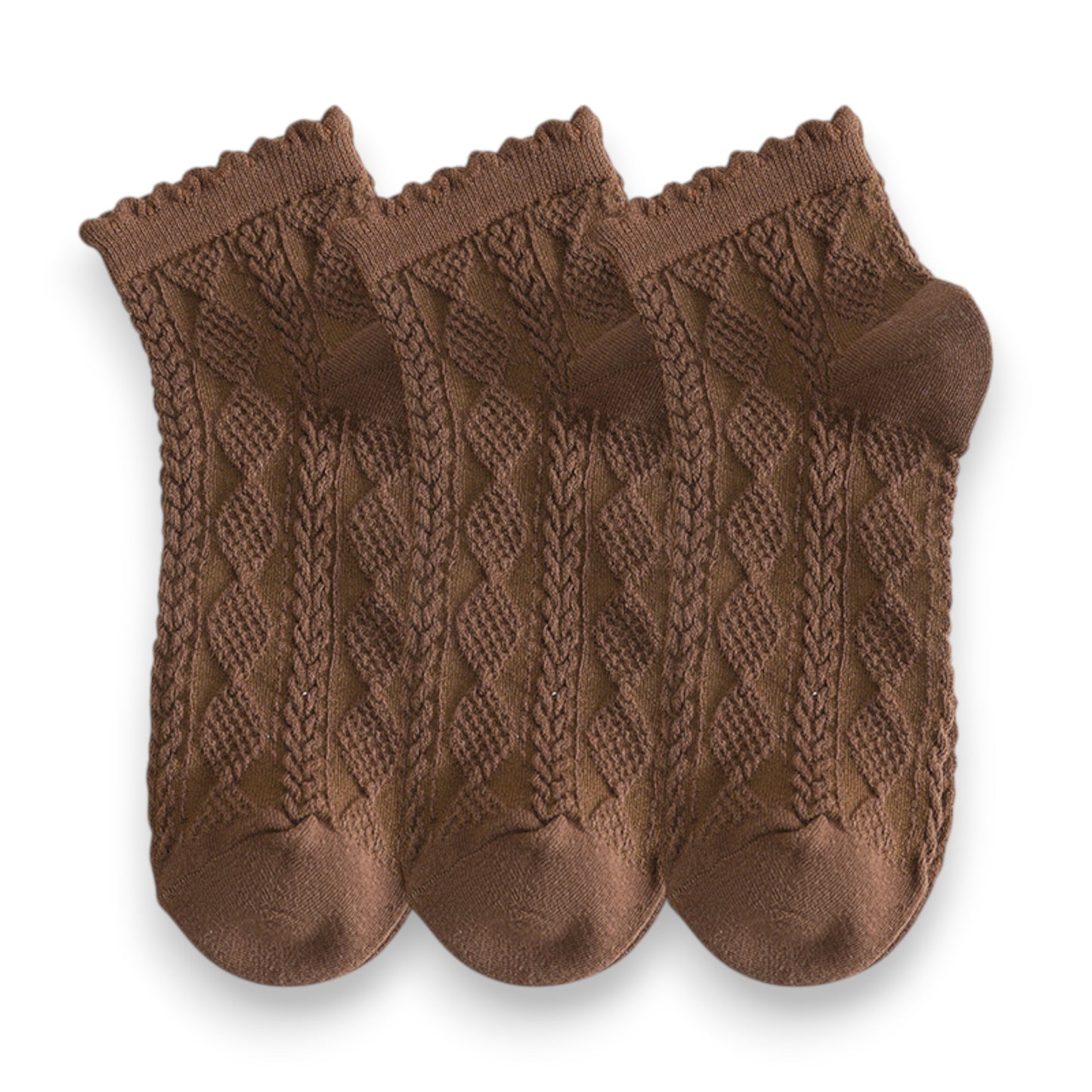 Anna-Kaci Women's 3 Pairs Textured Diamond Socks with Knitted Pattern and Scalloped Trim