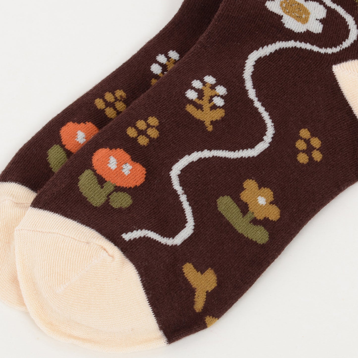 Anna-Kaci Women's 3-Pair Cotton Crew Socks Set with Checkered and Flower Textured Knit Patterns