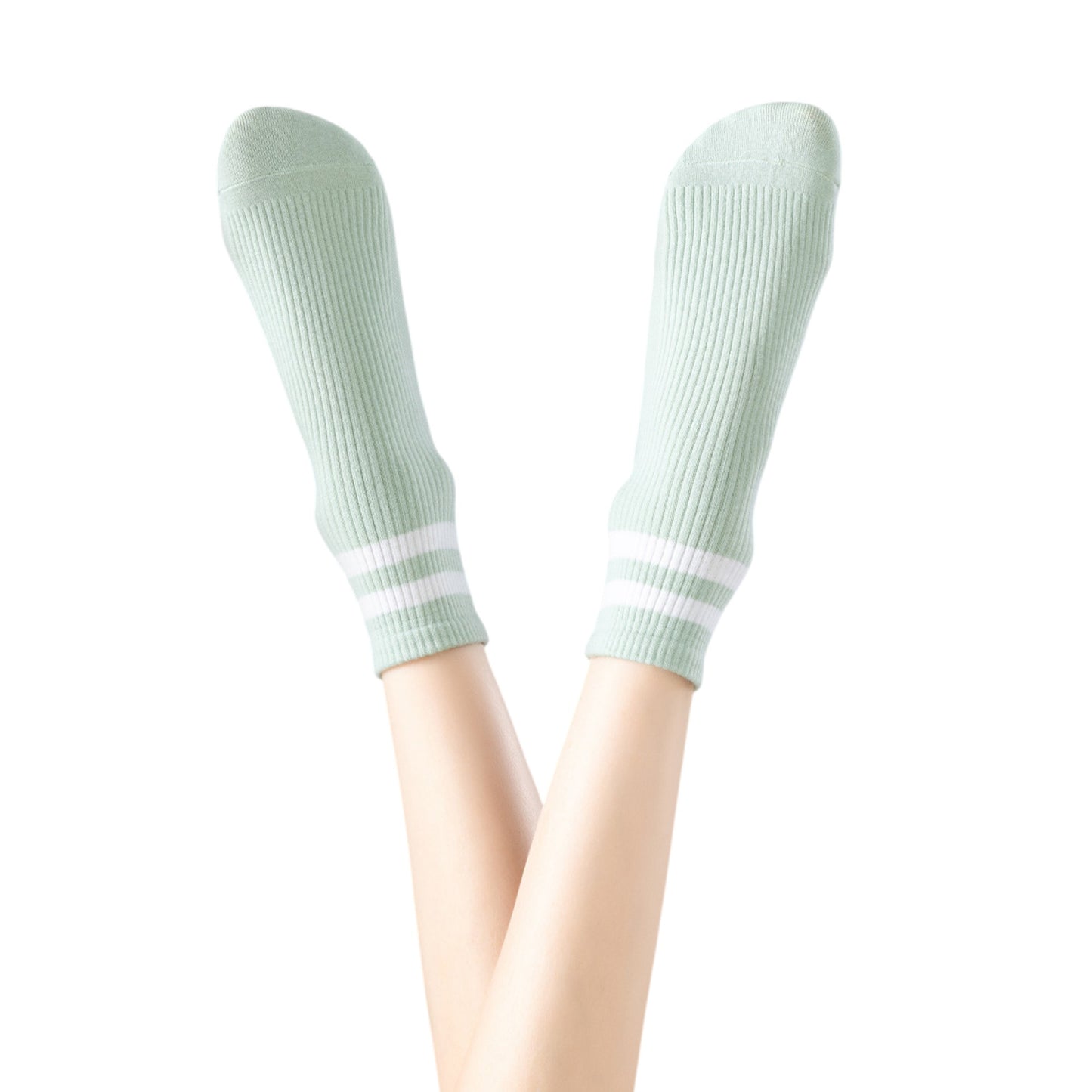 Anna-Kaci Women's 3-Pair Antibacterial and Breathable Ribbed Ankle Socks with Double Stripe Cuffs
