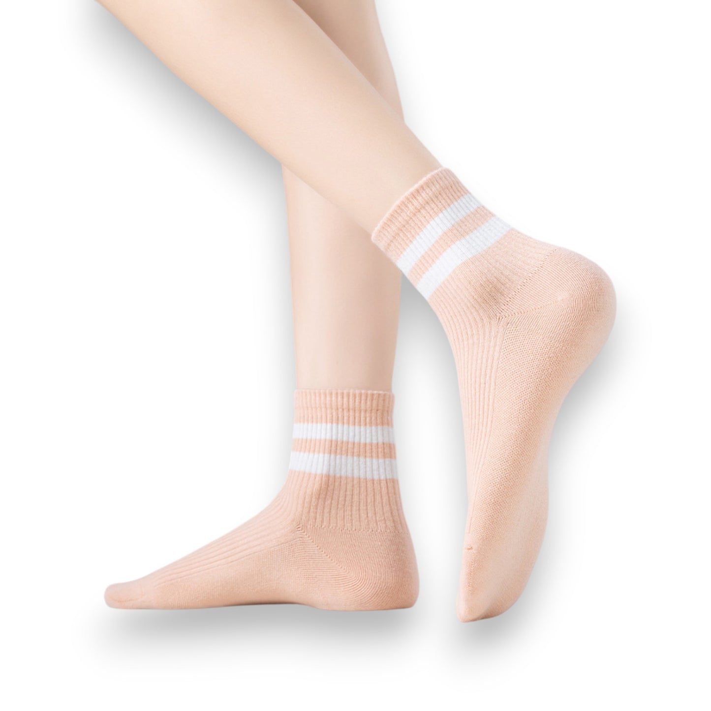 Anna-Kaci Women's 3-Pair Antibacterial and Breathable Ribbed Ankle Socks with Double Stripe Cuffs